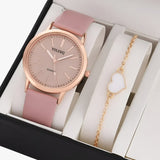 Set vrouwelijke elegantie 2 dameshorloges in leer en armband, luxe stijl om de pols
