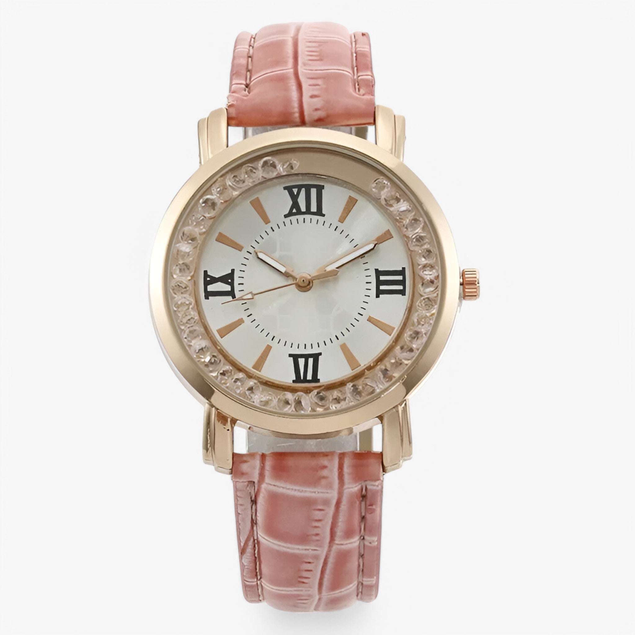 Orologio da donna in pelle con quadrante decorato da strass brillanti - rosa - accessoires brillanti decorato donna horloges orologio orologio donna pelle quadrante strass watches - Concept Palermo