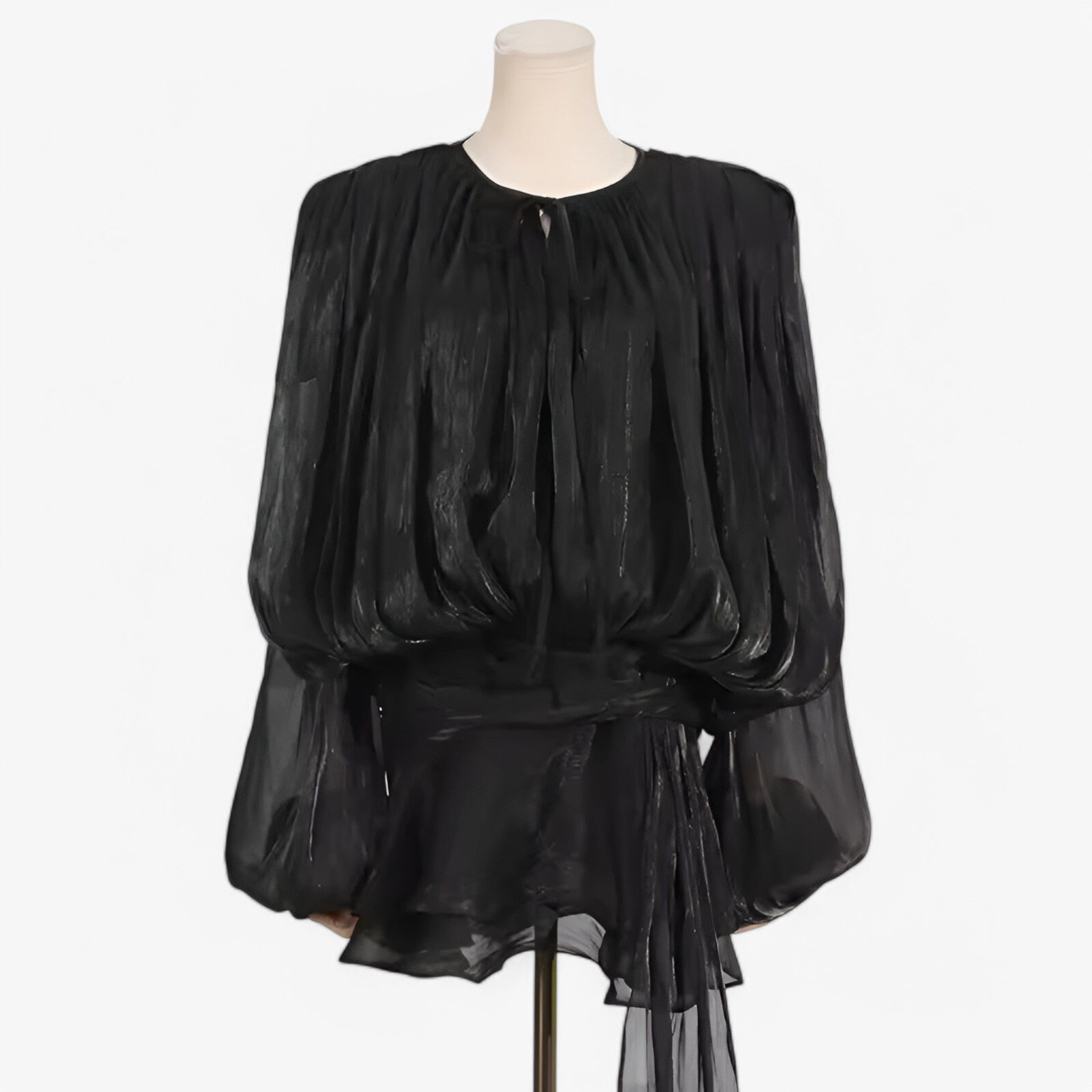 Abito con Balza e Maniche a Lanterna Donna - Nero S - abito abito balza balza donna dresses lanterna maniche - Concept Palermo