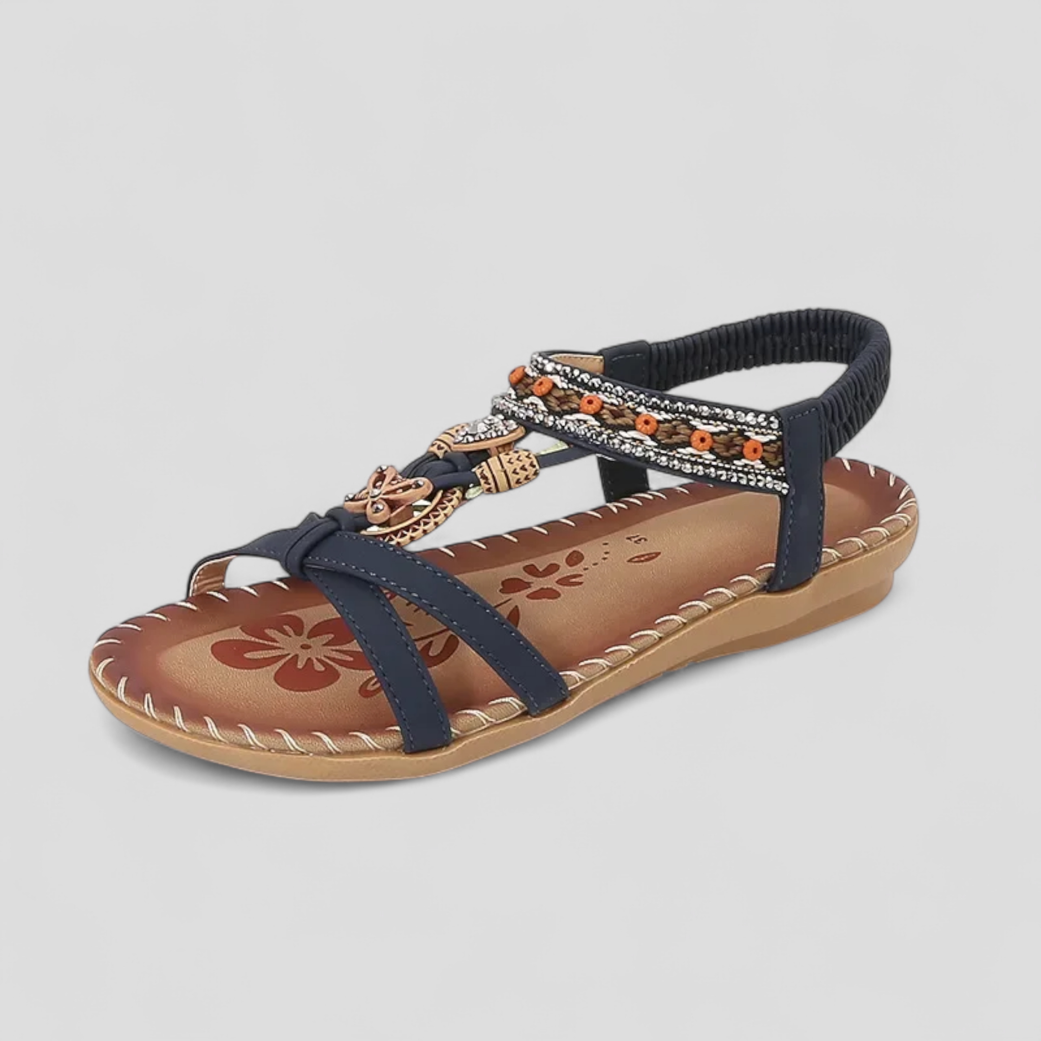 Sandali Bassi Donna Comodi in Pelle Neri - Eleganti e Versatili - Blu Scuro-Marrone - bassi comodi donna sandali sandali antiscivolo sandali comfort sandali con cinturino sandali donna sandali eleganti sandali estivi sandali leggeri sandali ortopedici sandali vegan sandals scarpe da passeggio scarpe sostenibili - Concept Palermo