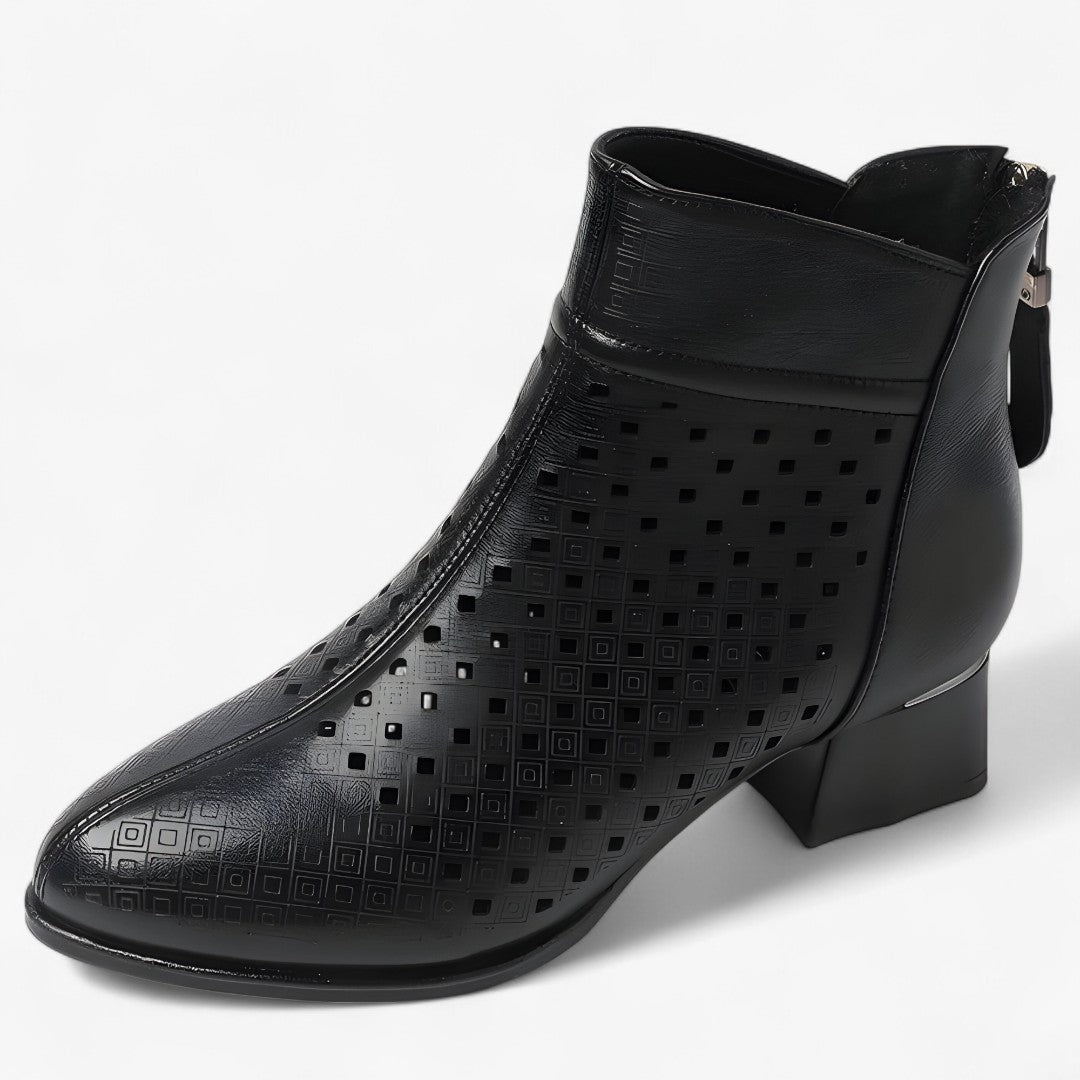 Stivaletti Donna Neri in Vera Pelle con Tacco Alto Eleganti, Punta Tonda - Nera - donna estivi pelle punta schoenen shoes stivaletti stivaletti estivi tacco - Concept Palermo