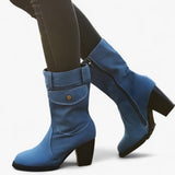 Dames cowboylaarzen van denim met hoge hak, donkerblauw  