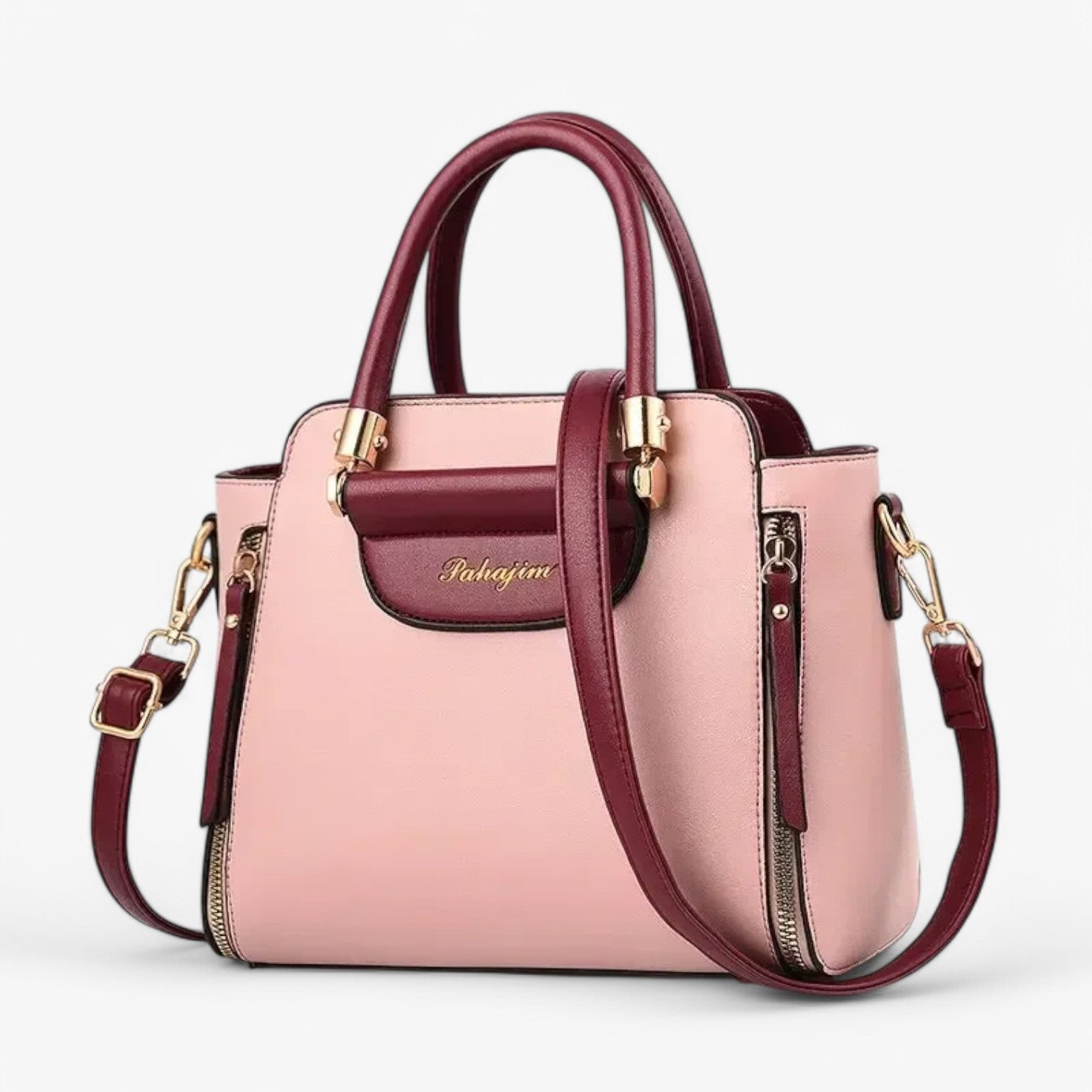 Borsa Donna Grande in Pelle PU Nera/Beige Elegante per Lavoro, Ufficio, Università - Rosa - Bags borsa borsa mano chic contrasto handbags lavoro mano professionale women bags - Concept Palermo