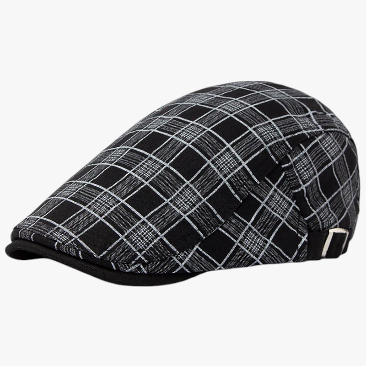 Berretto Estivo Uomo Vintage in Cotone e Lino Traspirante - Plaid Black Adjustable 54-59 cm - berretto berretto estivo caps cotone estivo lino men's hat mens cap uomo vintage - Concept Palermo