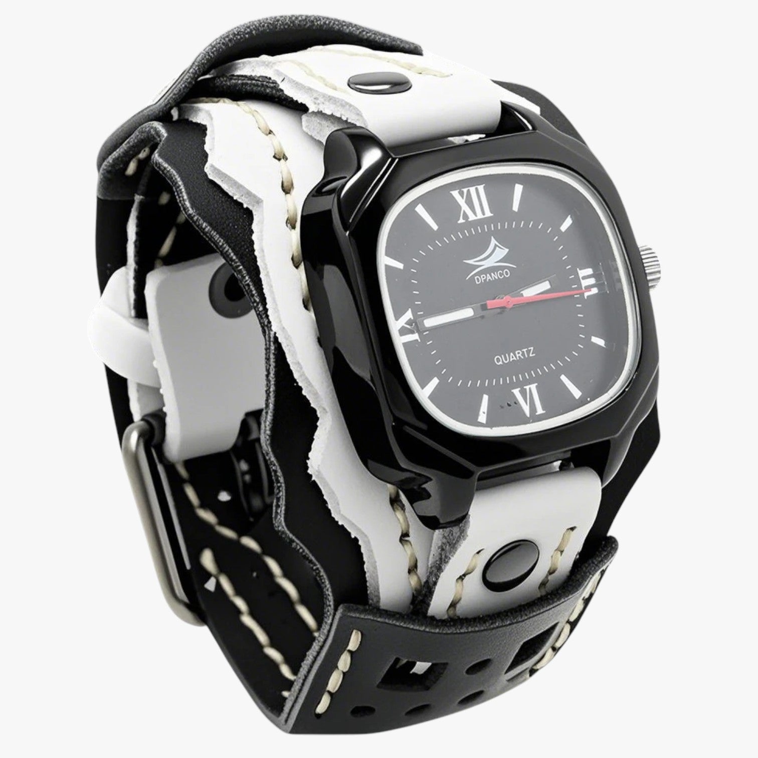 Orologio da uomo quadrato grande con cinturino in vera pelle - Bianco Nero - cinturino orologio orologio uomo pelle quadrato uomo vera watch watch for men watches WATCHES FOR MEN - Concept Palermo