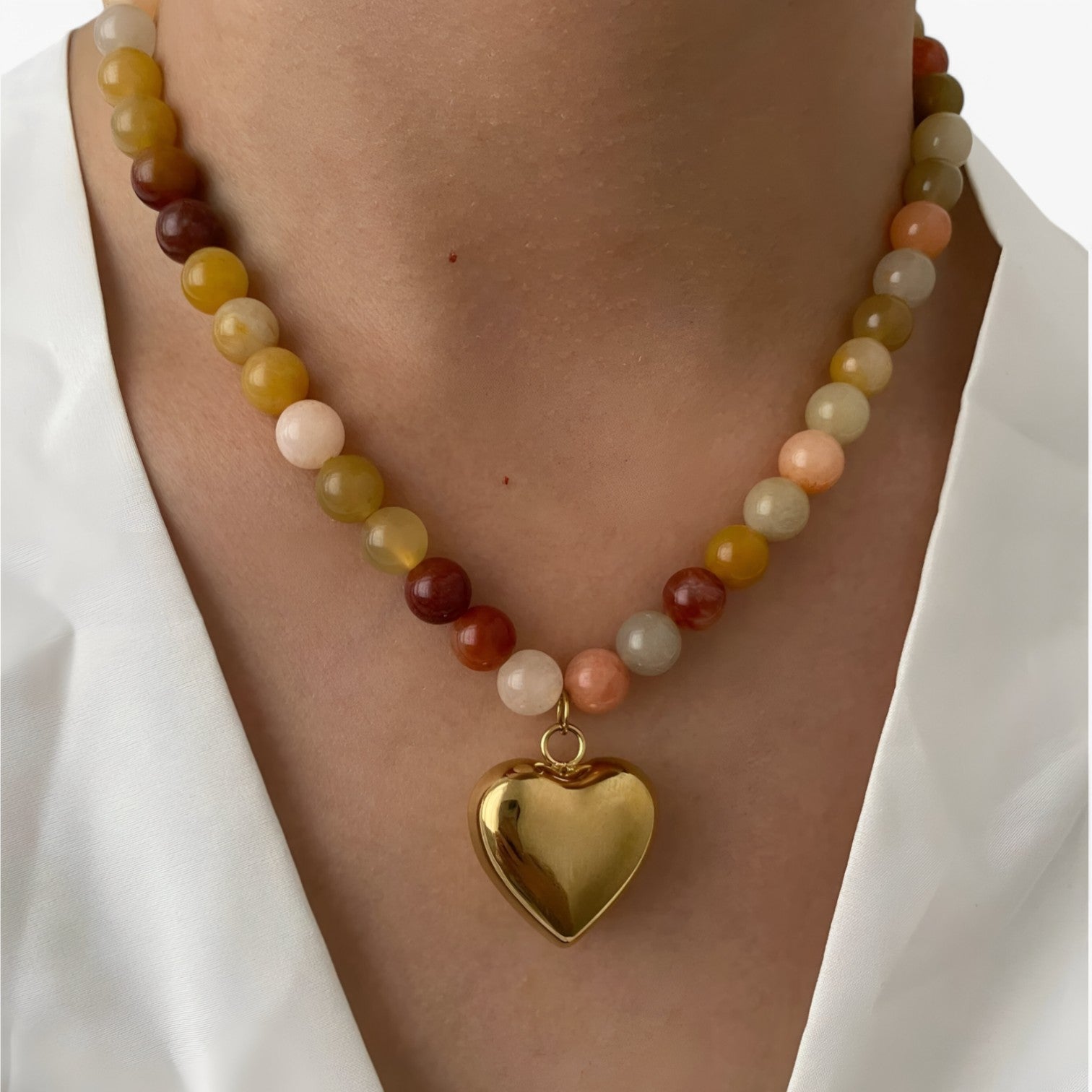 Collana di perline impermeabile colorata con cuore dorato Lana - - collana collana perline colorata cuore elegant womens necklaces impermeabile jewelry lana NECKLACES Necklaces for Women perline - Concept Palermo