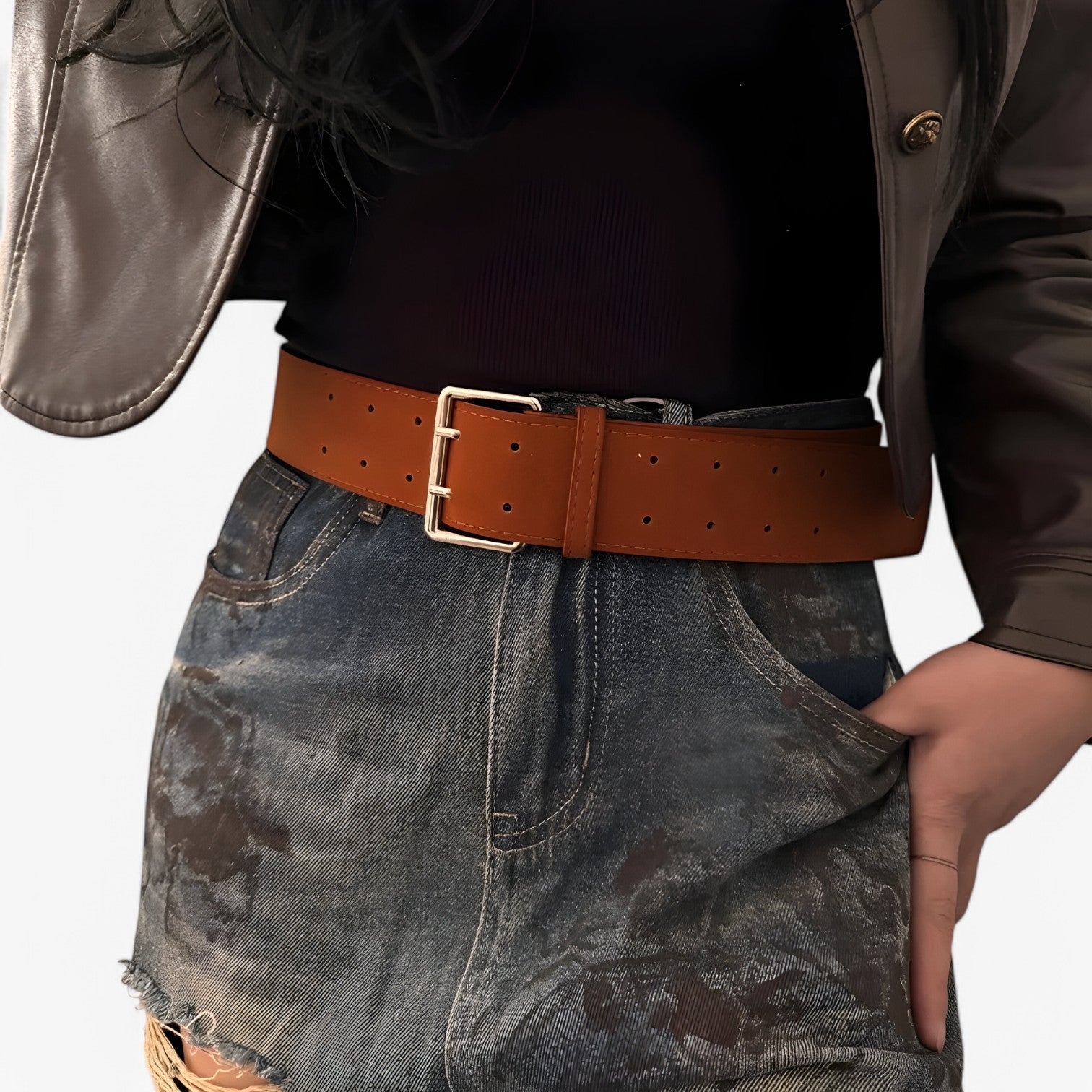 Cintura Larga in Seta di Camoscio con Fibbia Argento Donna - - belts camoscio cintura cintura larga donna fibbia larga seta waist belt for women women belt round Womens belt - Concept Palermo