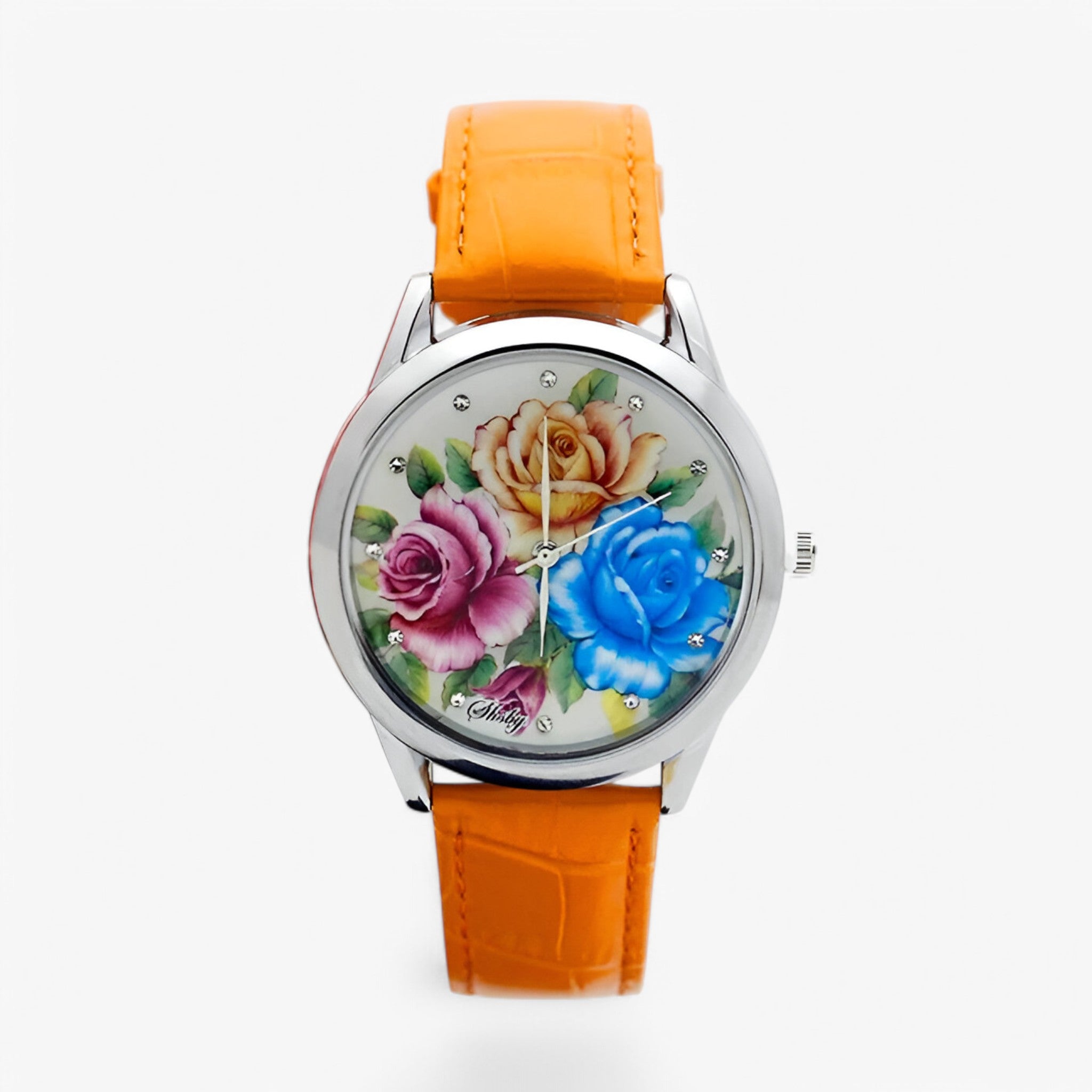 Orologio da donna con cinturino in pelle e quadrante floreale - arancia - cinturino donna female watch floreale orologio orologio donna pelle quadrante watch for women watches - Concept Palermo