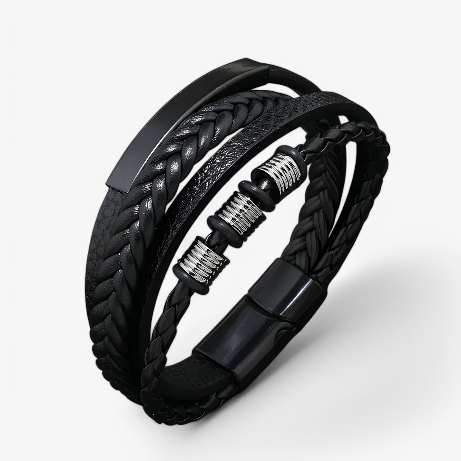 Bracciale in Pelle Robusto e Versatile Uomo - Nero 21CM - bracciale bracciale pelle BRACELETS jewelry mens accessory mens bracelet pelle robusto uomo versatile - Concept Palermo