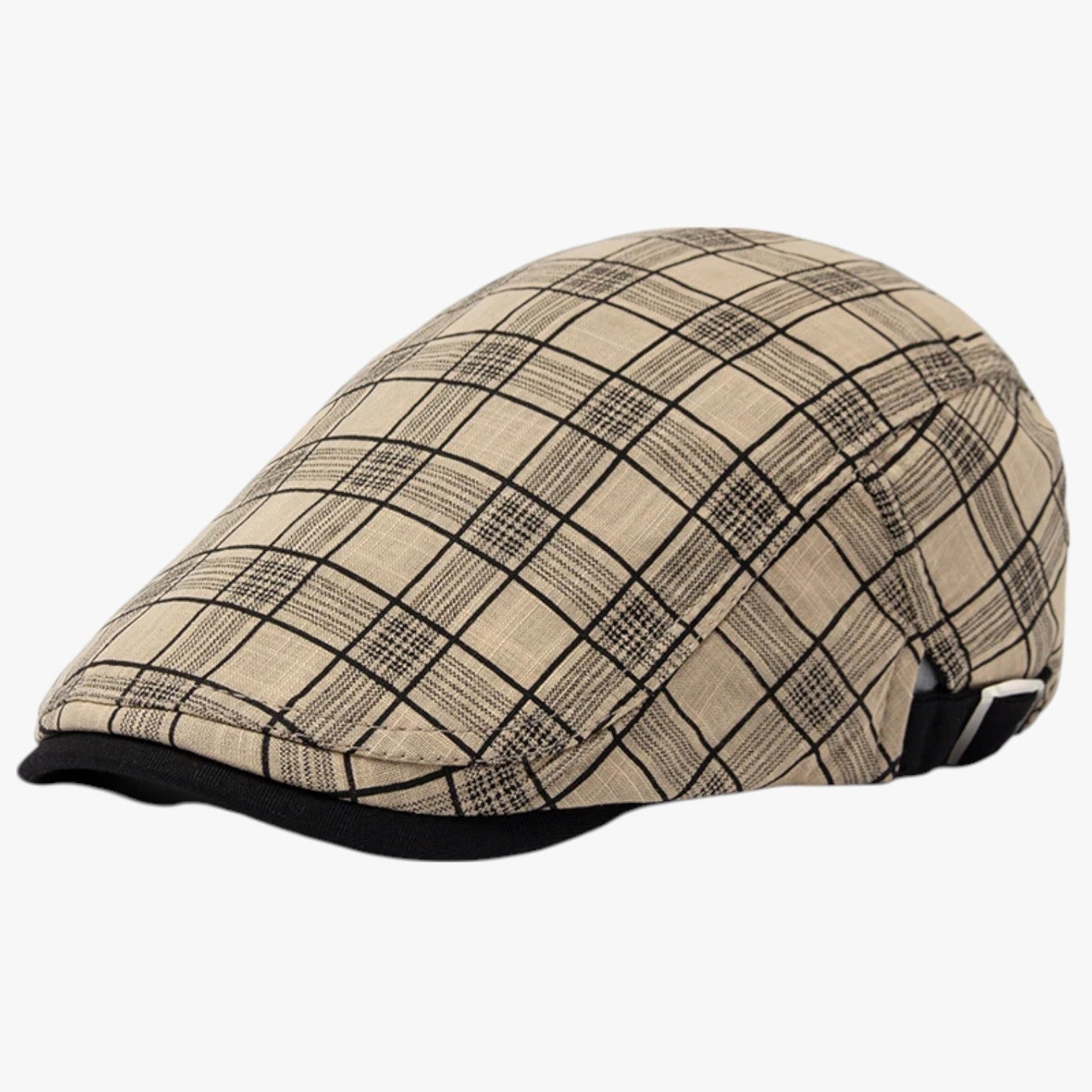 Berretto Estivo Uomo Vintage in Cotone e Lino Traspirante - Plaid Khaki Adjustable 54-59 cm - berretto berretto estivo caps cotone estivo lino men's hat mens cap uomo vintage - Concept Palermo