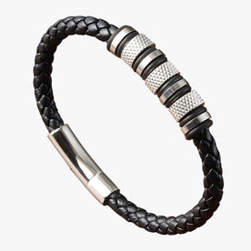 Bracciale Uomo in Pelle Intrecciata con Perline in Acciaio - argento 21cm - acciaio bracciale bracciale uomo BRACELET bracelet for men BRACELETS intrecciata jewelry Linen Men mens bracelet pelle perline uomo - Concept Palermo
