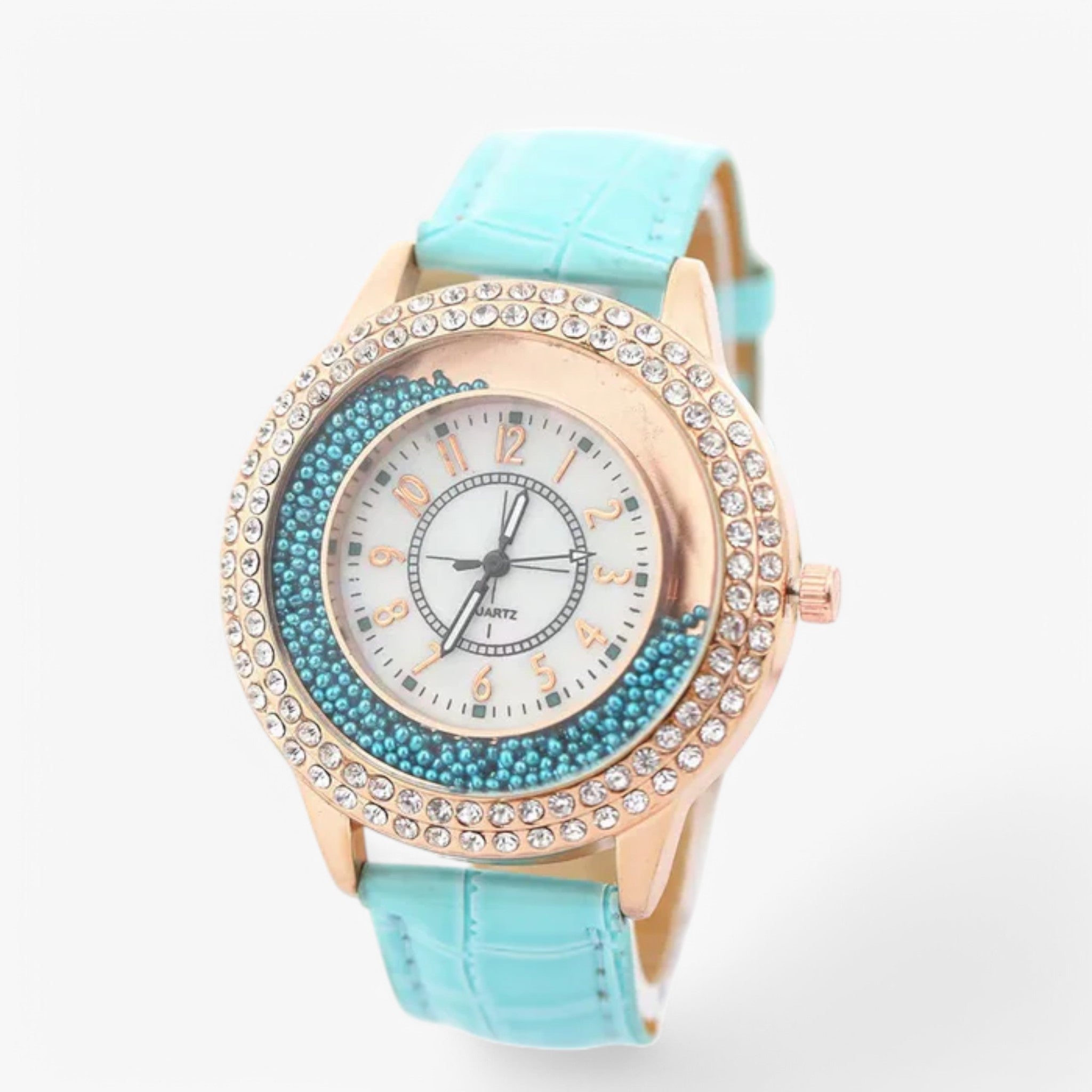 Orologio da donna in pelle PU con strass di cristallo e movimento al quarzo - verde blu - cristallo donna female watch movimento orologio orologio donna pelle quarzo strass watch for women - Concept Palermo