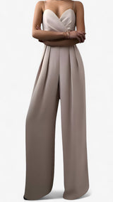Elegante damesjumpsuit met dunne bandjes en wijde palazzobroek