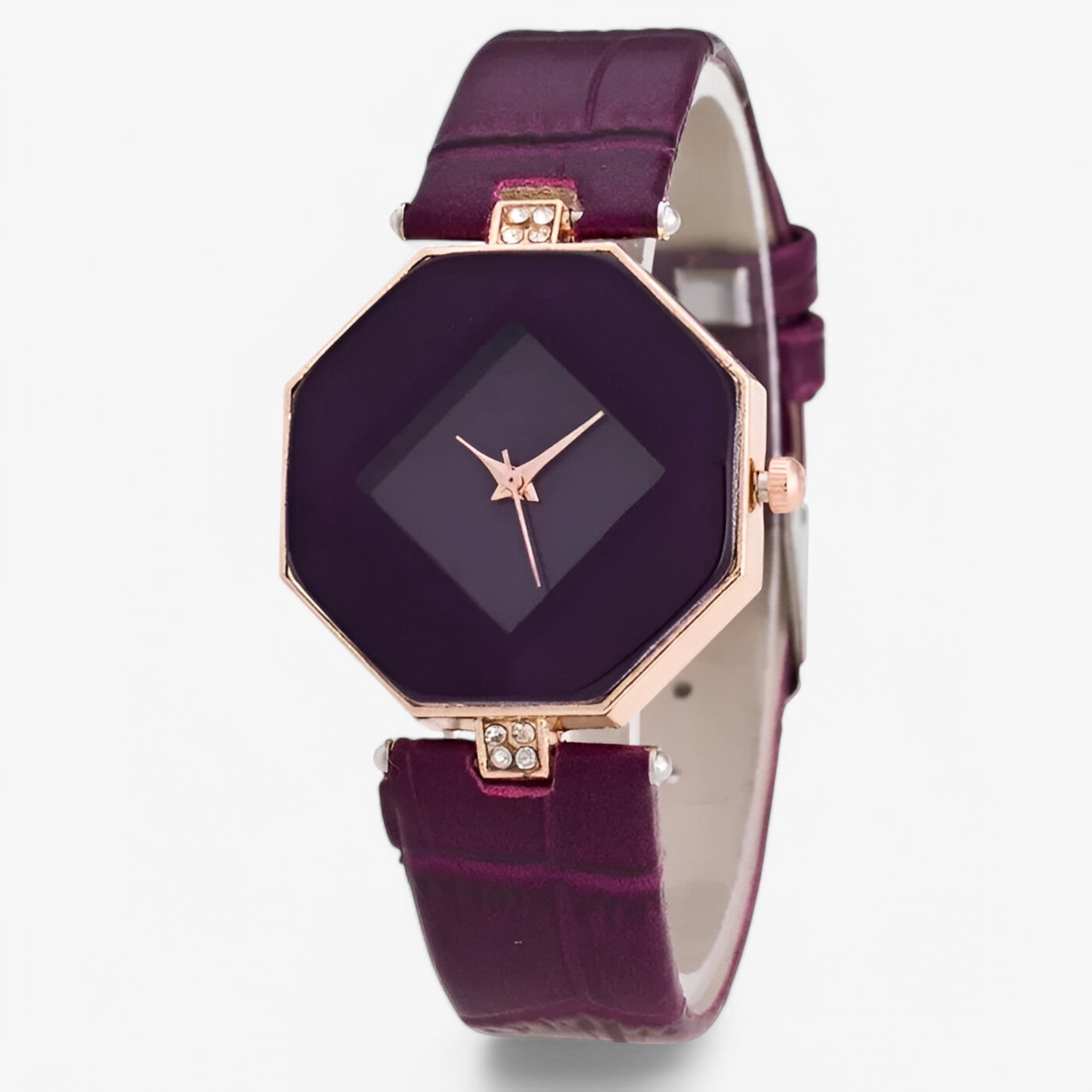 Orologio da donna in pelle con dettagli dorati e cristalli - Viola - cristalli dettagli donna dorati female watch orologio orologio donna pelle watch for women watches - Concept Palermo