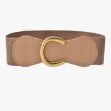 Zwarte brede elastische damesriem met elegante gouden gesp  