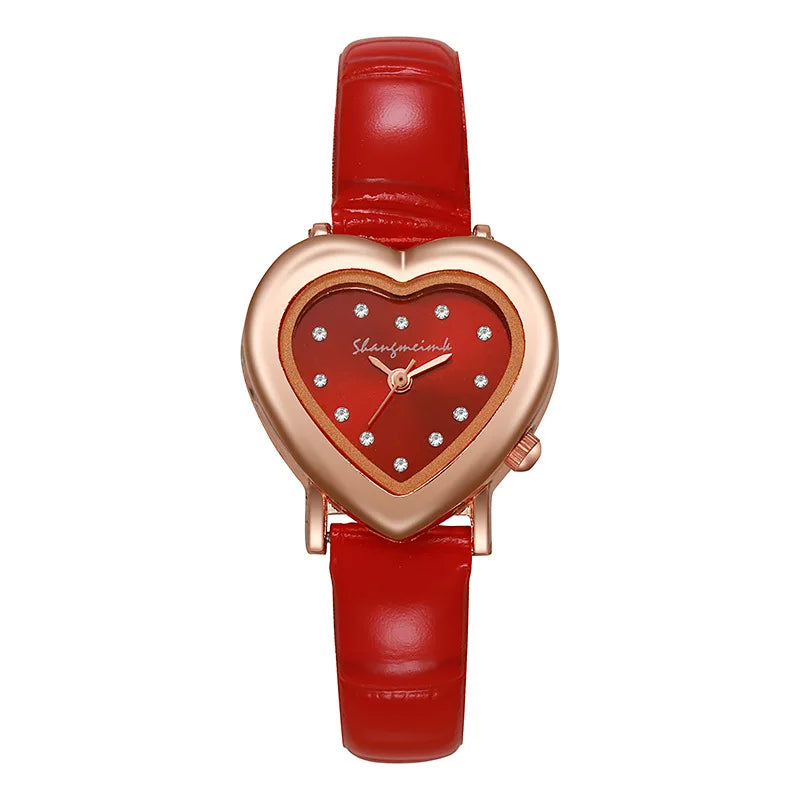 Orologio in oro rosa con quadrante a cuore e cinturino in pelle - Rossa - accessoires cinturino cuore horloges orologio orologio quadrante pelle quadrante watches - Concept Palermo