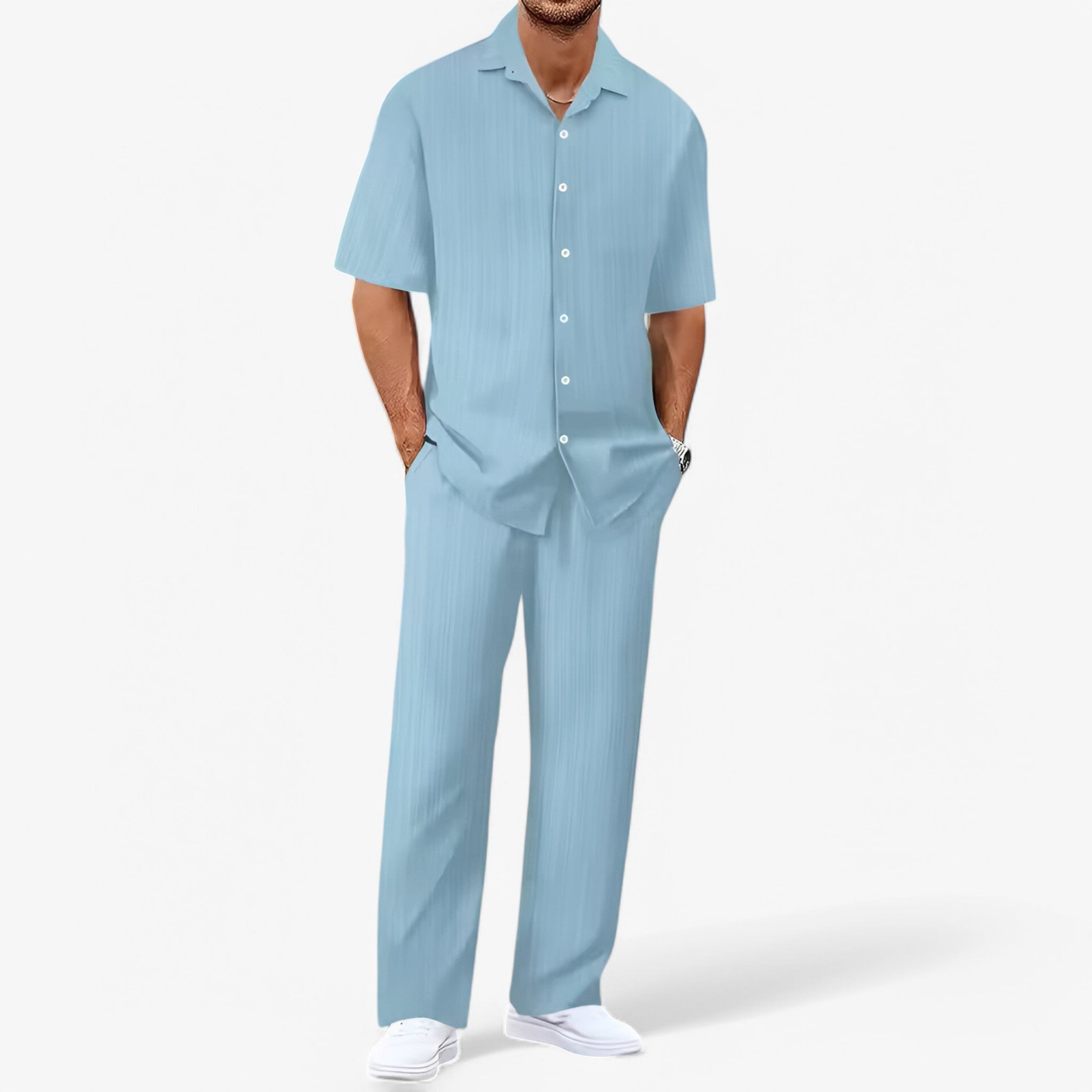 Completo Uomo Business Casual: Camicia Elegante e Pantaloni Slim Fit - Azzurro cielo Confezione da 1 - business camicia camicia pantaloni casual outfit sets pantaloni uomo - Concept Palermo