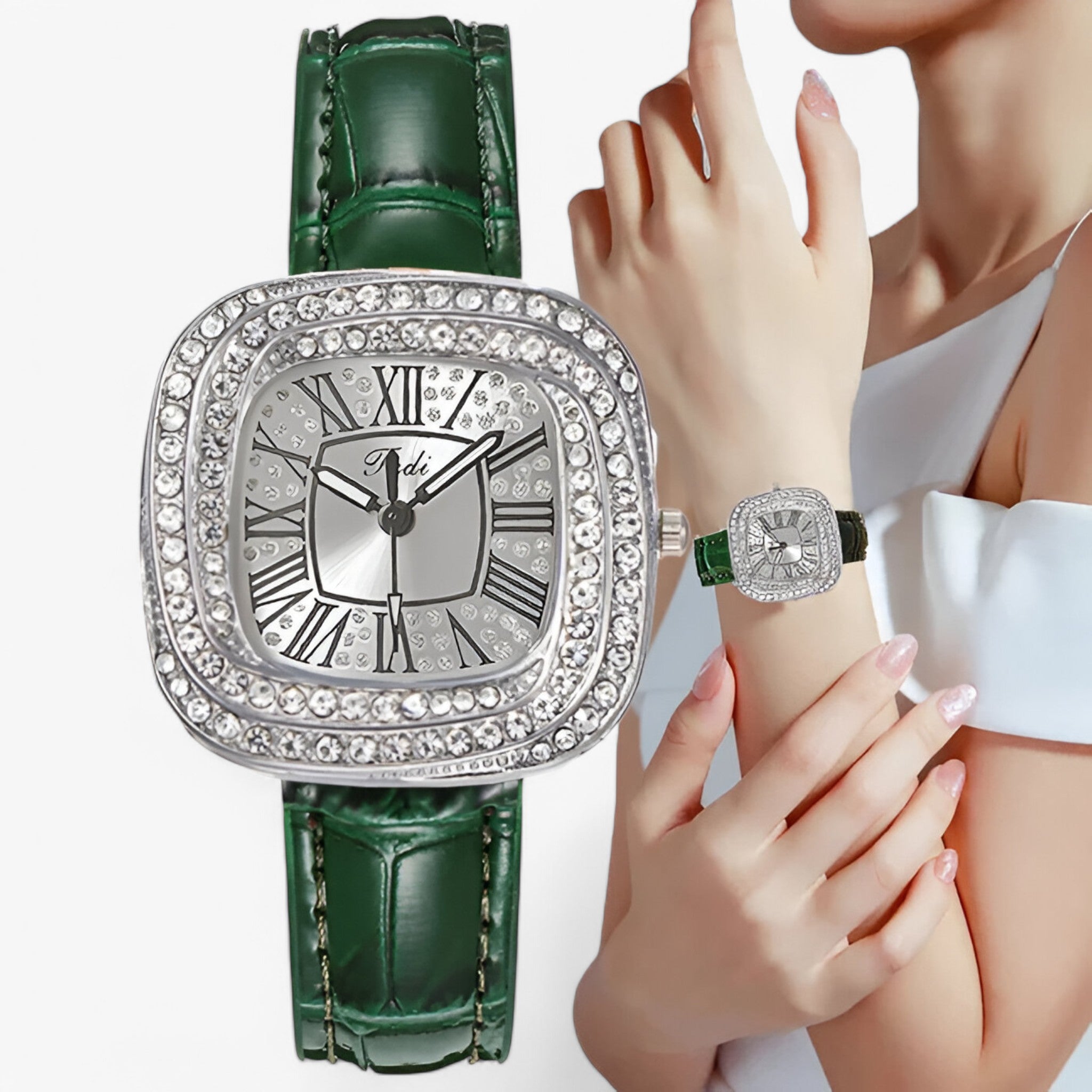 Orologio da Donna in Pelle Verde con Diamanti - - diamanti donna female watch orologio orologio donna pelle watch for women watches - Concept Palermo