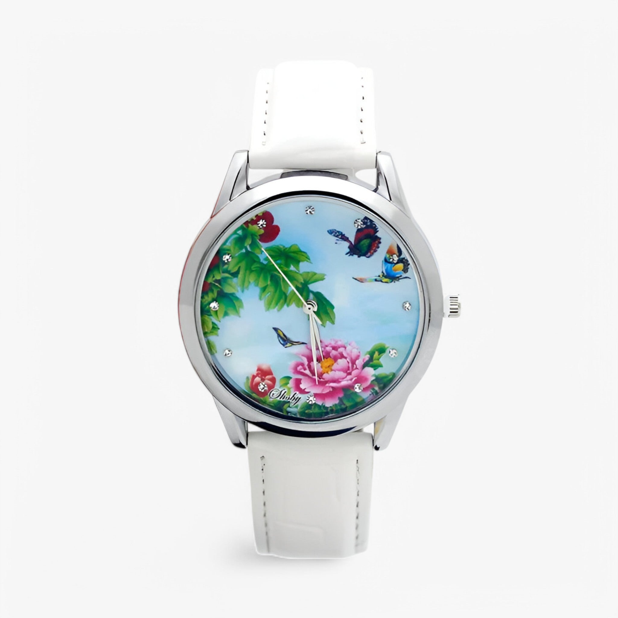 Orologio da donna con cinturino in pelle e quadrante floreale - bianca - cinturino donna female watch floreale orologio orologio donna pelle quadrante watch for women watches - Concept Palermo