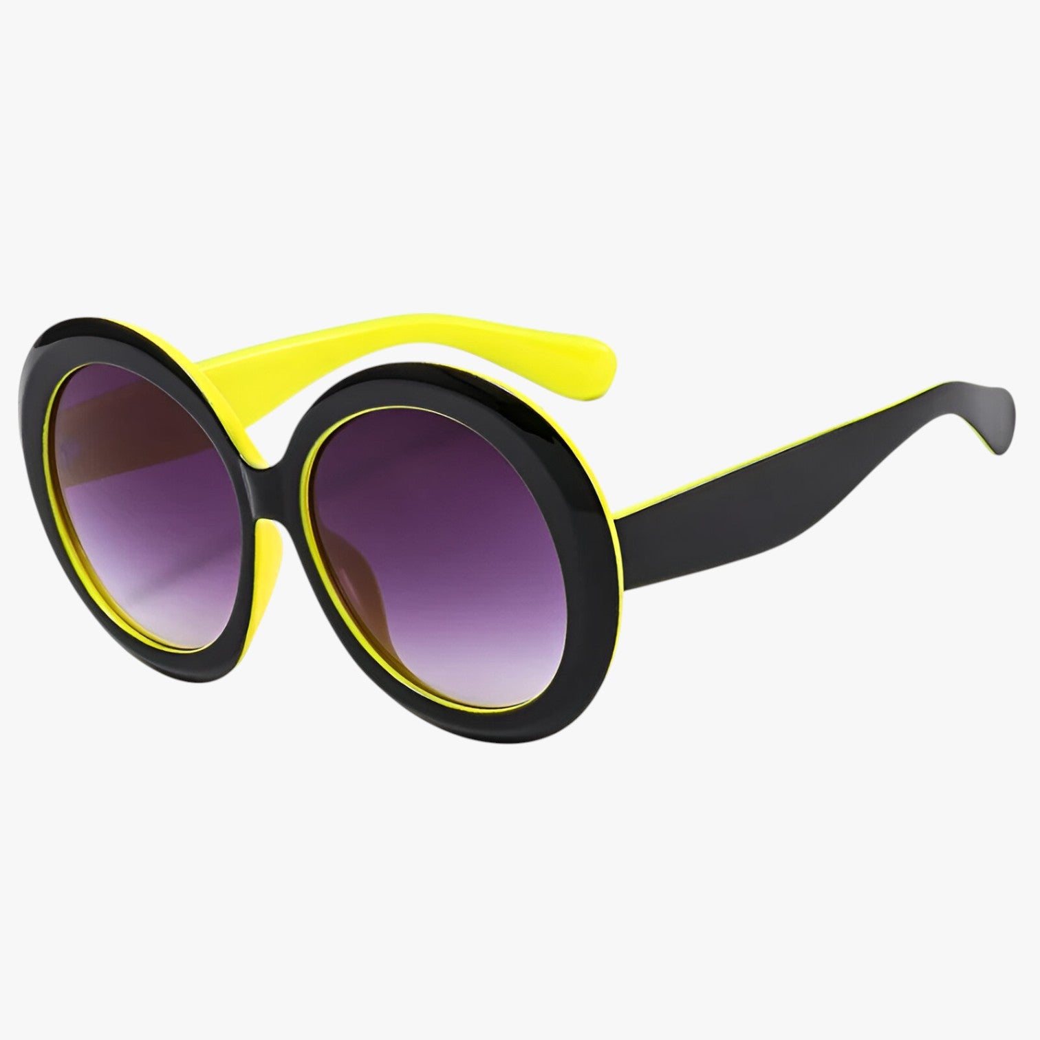 Occhiali da Sole Rotondi Oversize Lusso Donna - Protezione UV400 - C4 Nero Giallo Grigio Come nella foto - Fashion Sunglasses occhiali occhiali sole oversize rotondi Round Sun Glasses sole sun glasses sunglasses - Concept Palermo