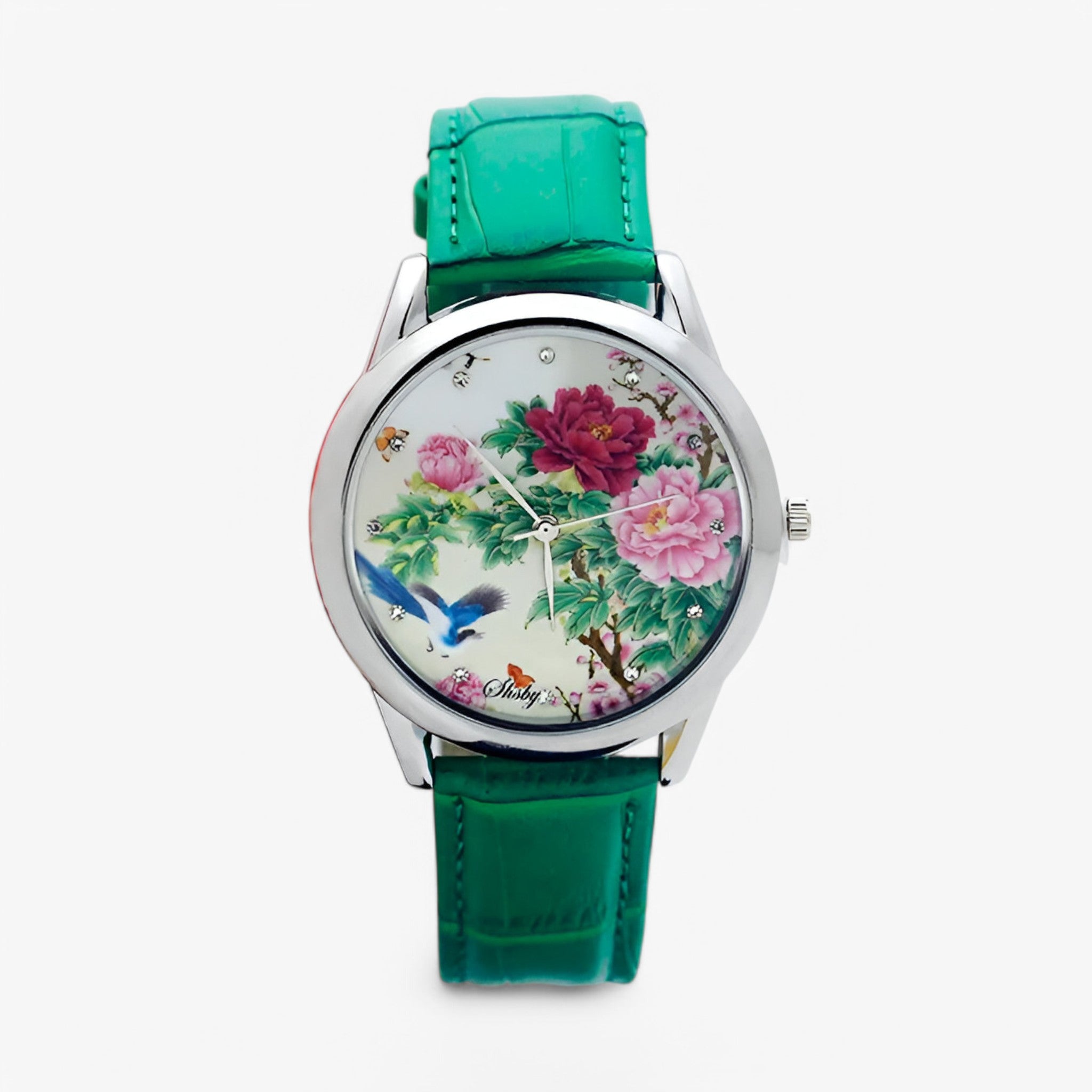 Orologio da donna con cinturino in pelle e quadrante floreale - verde - cinturino donna female watch floreale orologio orologio donna pelle quadrante watch for women watches - Concept Palermo