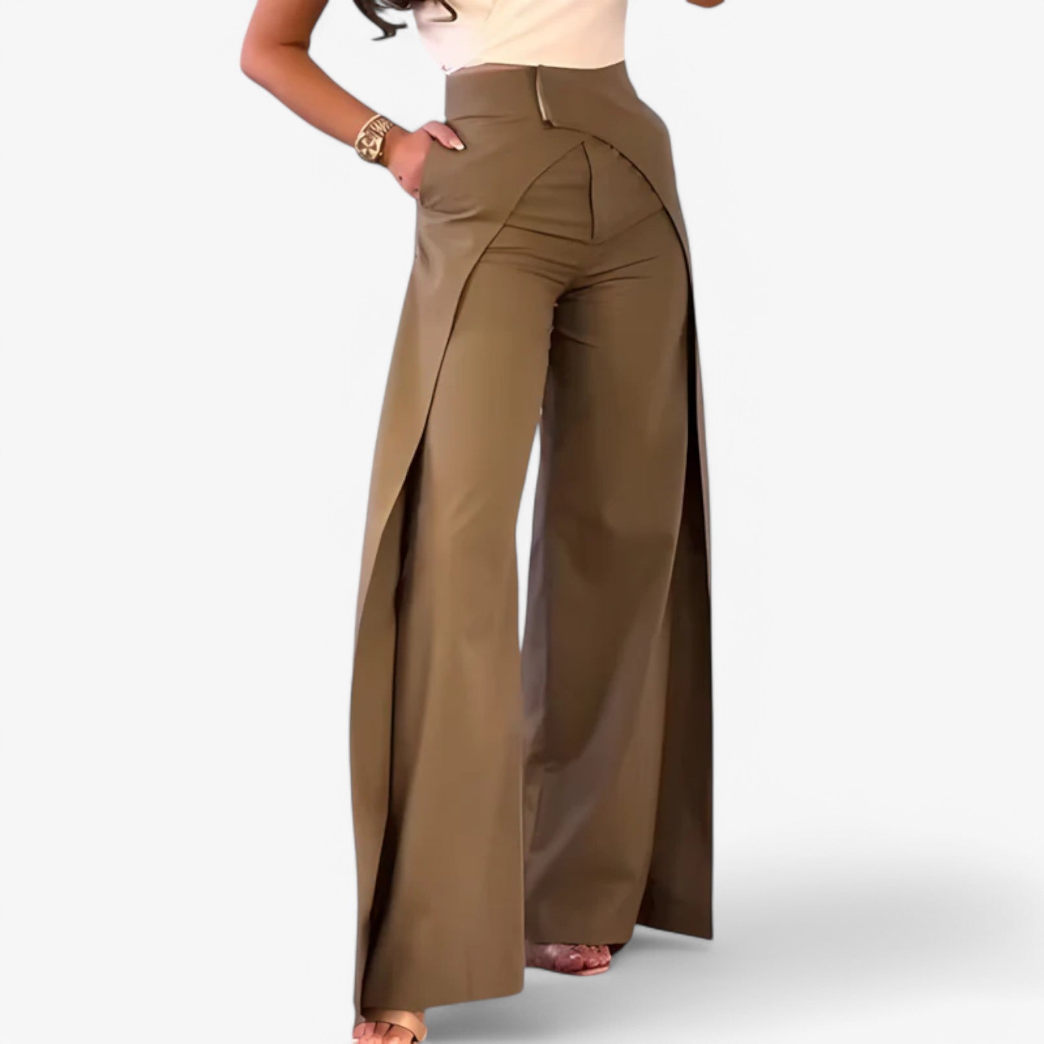 Pantaloni da donna - Vita alta e comfort - Marrone - alta comfort donna pantaloni pantaloni donna pants vita - Concept Palermo