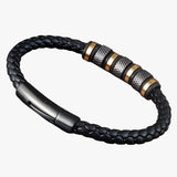 Heren armband van gevlochten leer met stalen kralen