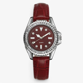 Orologio da donna in pelle verde con quadrante decorato e movimento al quarzo - Rossa - decorato donna female watch Linen movimento orologio orologio donna pelle quadrante quarzo watch for women Women - Concept Palermo