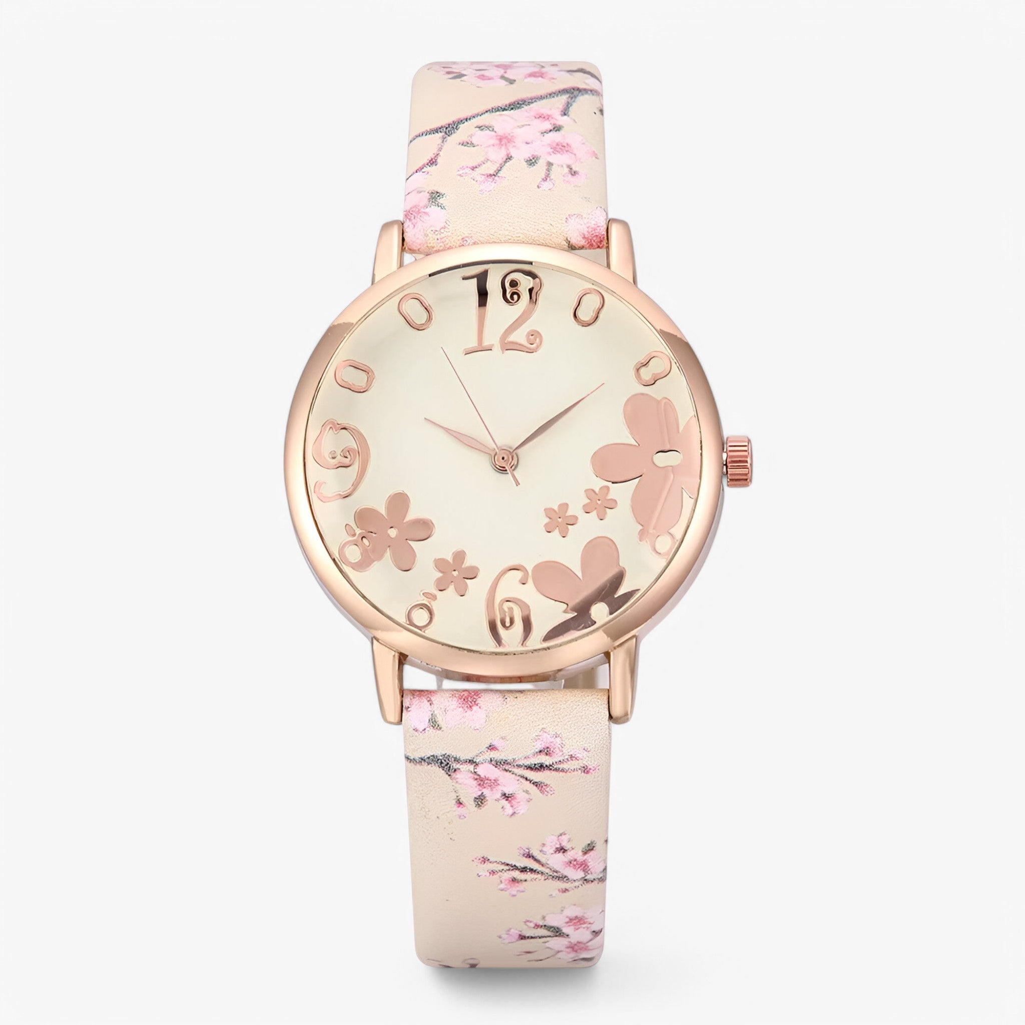 Orologio da donna in pelle con quadrante floreale e bracciale coordinato - Beige - bracciale coordinato donna female watch floreale orologio orologio donna pelle quadrante watch for women - Concept Palermo