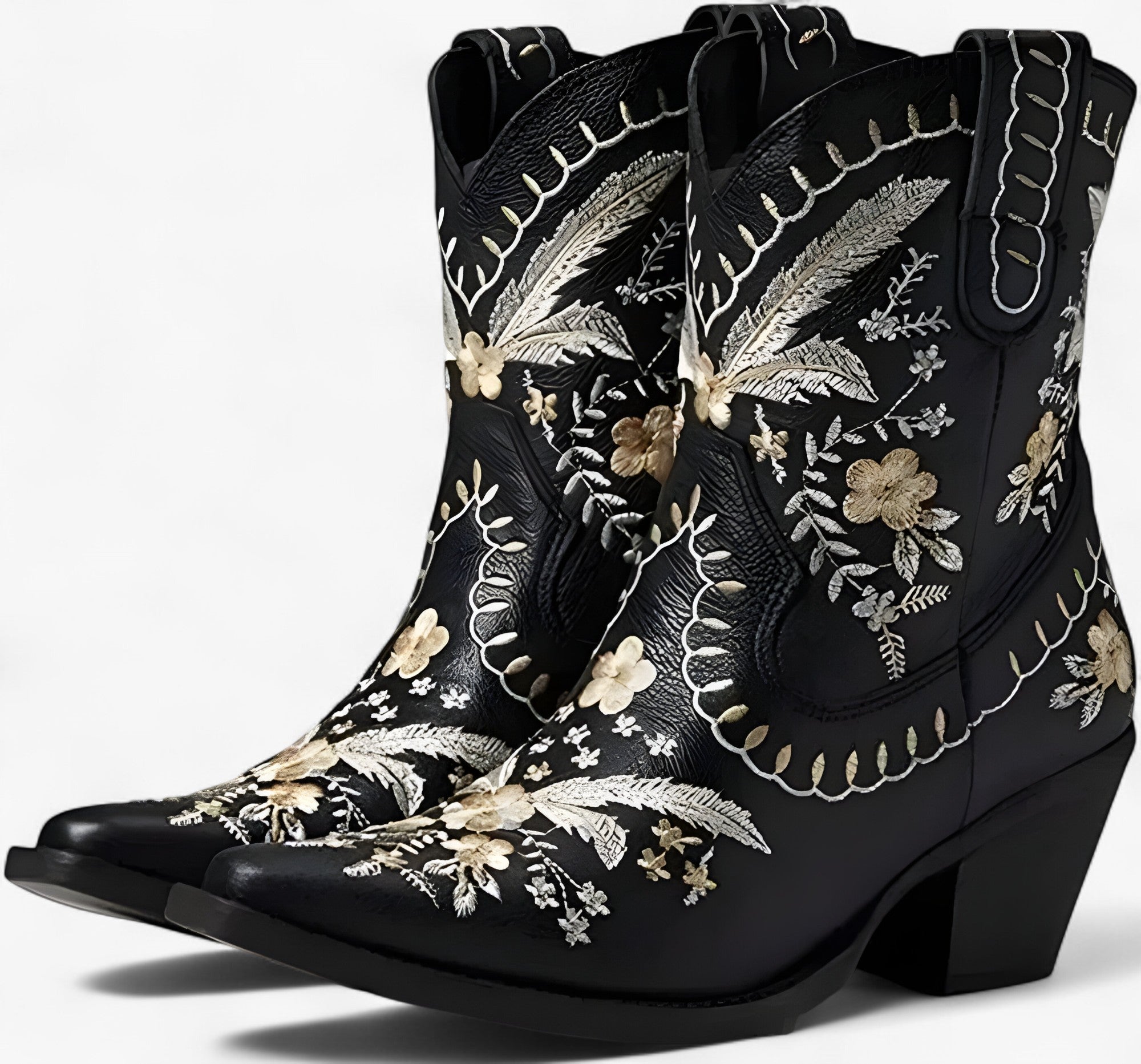 Stivali western ricamati con tacco grosso, stile cowgirl - Nera - BOOTS Boots & Shoes cowgirl grosso ricamati shoes stile stivali stivali western tacco - Concept Palermo