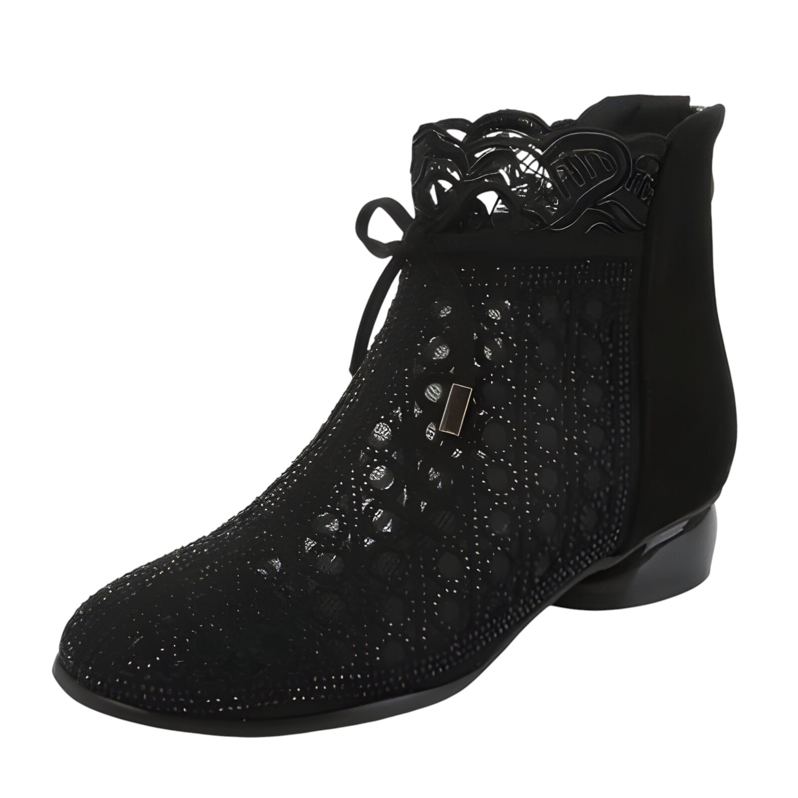 Stivaletti Donna Neri in Vera Pelle con Rete, Tacco a Spillo Eleganti e Traspiranti - Nera - BOOTS Boots & Shoes estivi pelle rete shoes spillo stivaletti stivaletti estivi tacco - Concept Palermo