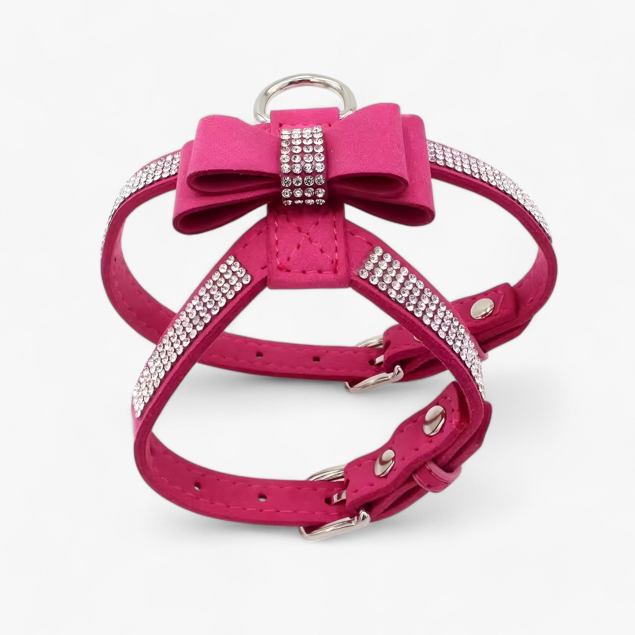 Pettorina in Velluto Nera con Fiocco e Strass, Elegante per Cani Piccoli e Gatti - Fucsia - fiocco pelle pets & supplies pettorina pettorina velluto strass velluto - Concept Palermo