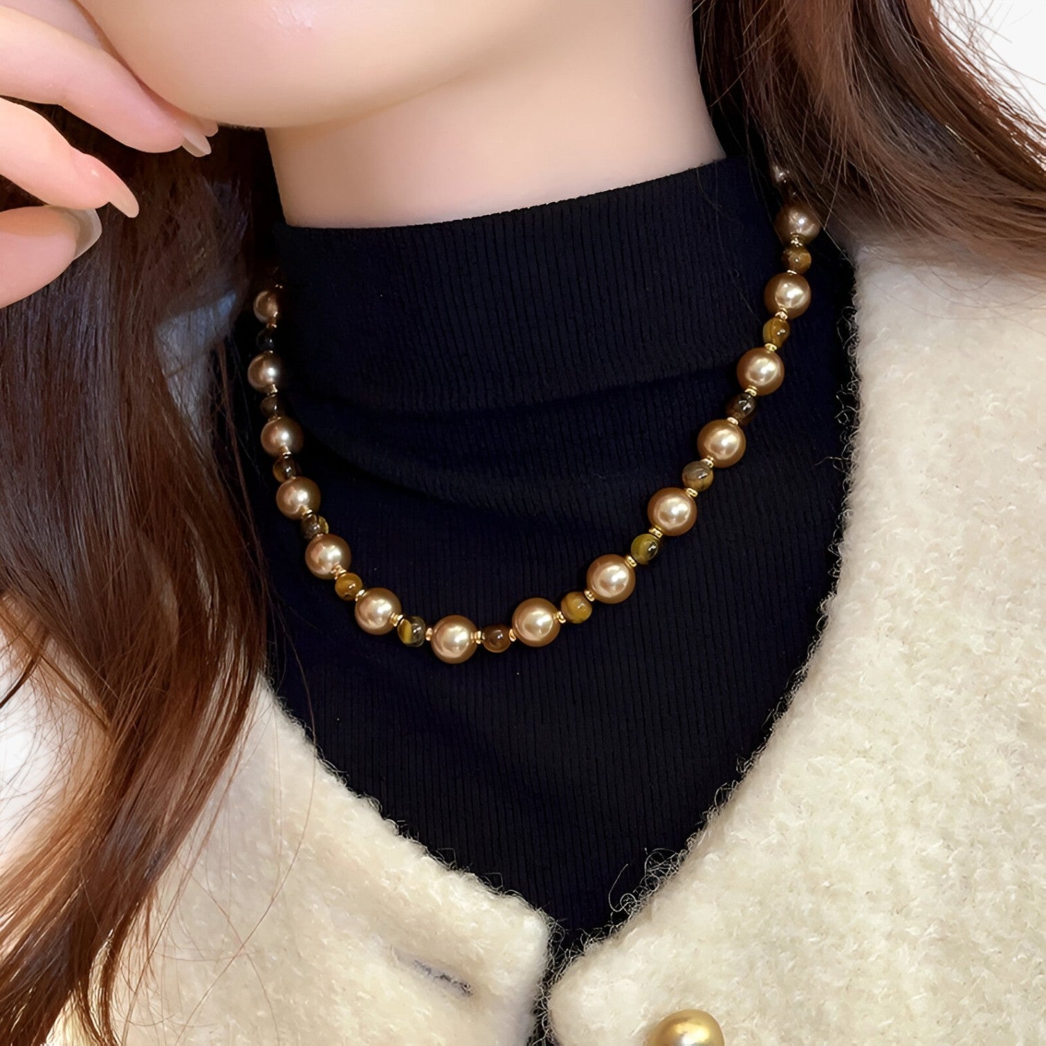 Collana in occhio di tigre per un look raffinato Lana Donna - - collana collana occhio donna Fashion Necklaces jewelry lana look Necklace Necklaces for Women occhio raffinato - Concept Palermo