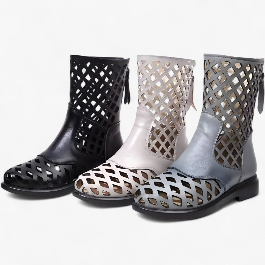 Stivali a metà polpaccio in vera pelle con zeppa e taglio moderno - - BOOTS Boots & Shoes metà pelle polpaccio shoes stivali stivali metà taglio vera - Concept Palermo