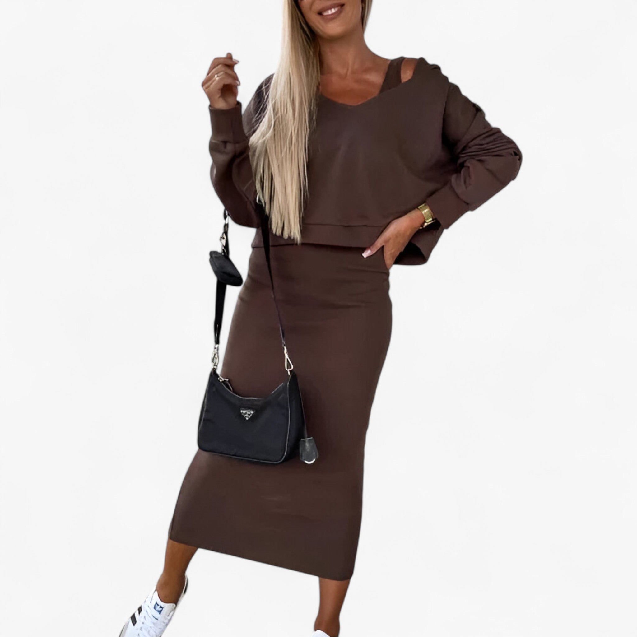 Set maglione e vestito – Comodo e sexy Donna - Khaki - donna maglione maglione vestito outfit sets sexy vestito - Concept Palermo
