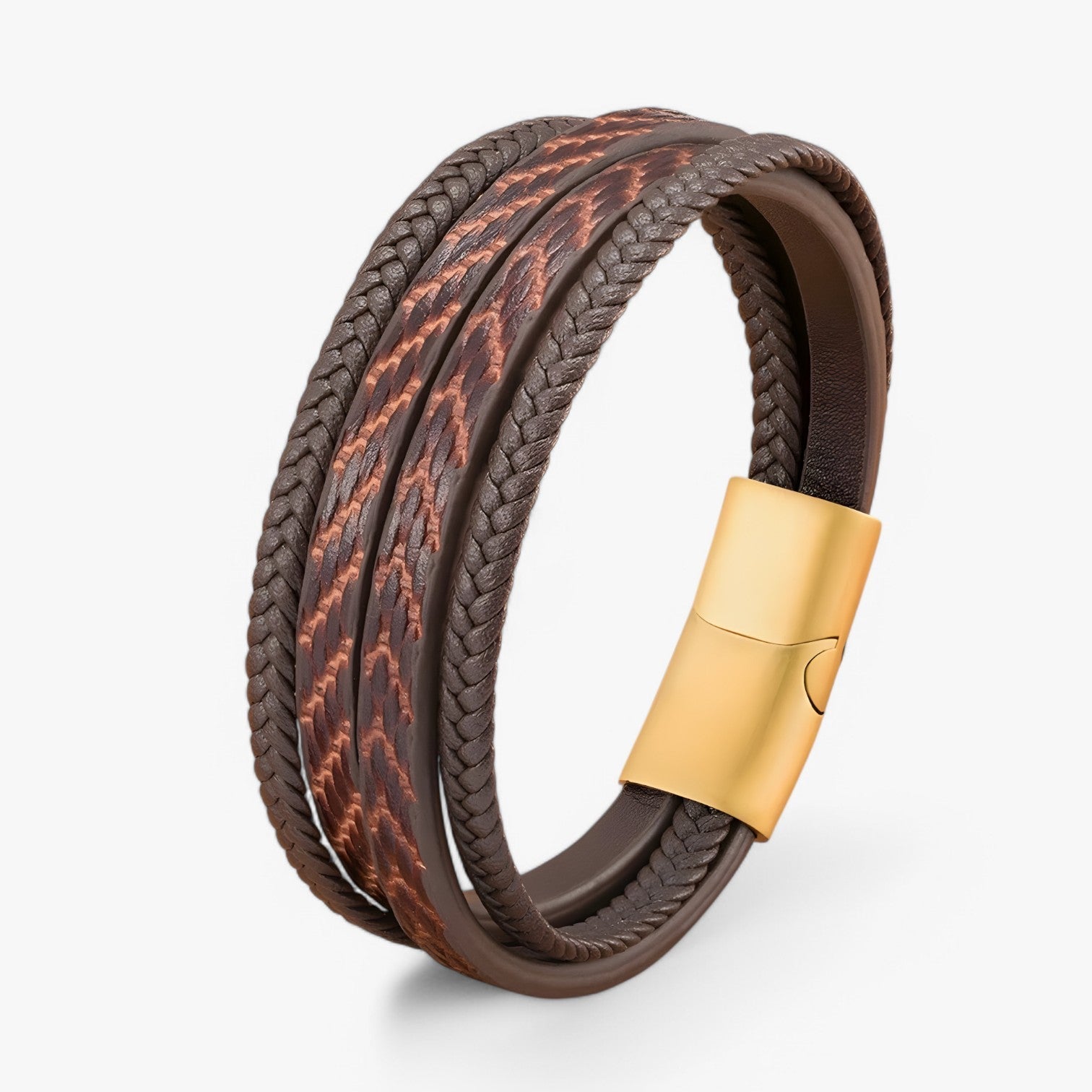 Multistrato & Magnetico Pelle Uomo - Marrone con Oro - BRACELETS jewelry magnetico mens accessory mens bracelet multistrato multistrato magnetico pelle uomo - Concept Palermo