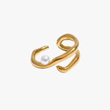 Stalen ring met parel - tijdloze geometrische elegantie voor dames