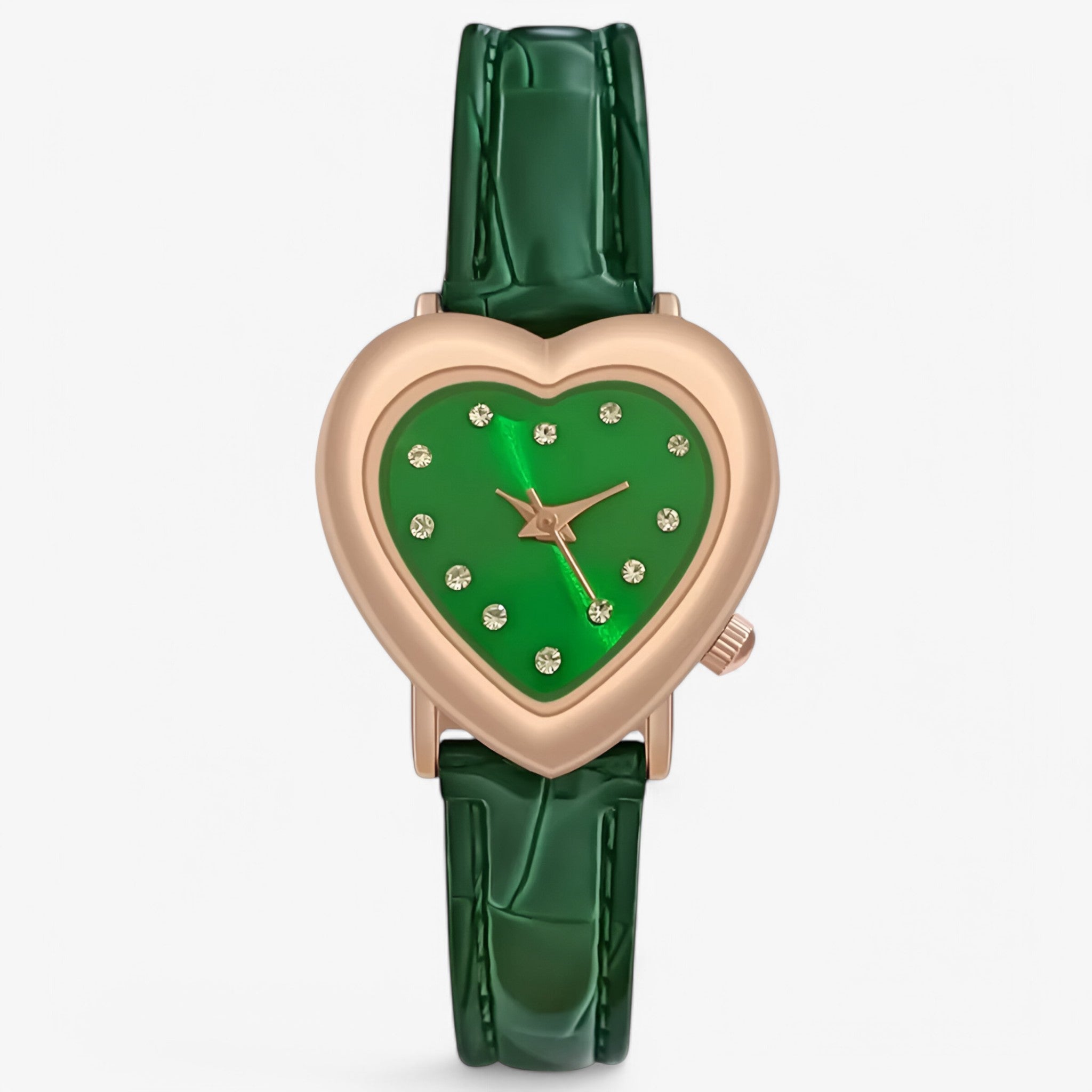 Orologio da donna con quadrante a cuore e cinturino in pelle - Verde verde - cinturino cuore donna female watch orologio orologio donna pelle quadrante watch for women watches - Concept Palermo