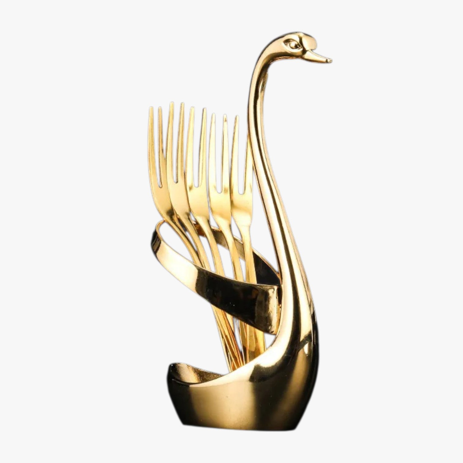 Porta posate a forma di cigno - Base Oro 5Pz Forchetta - cigno forma Kitchen kitchen & dining kitchen accessory kitchen tools porta porta posate posate - Concept Palermo