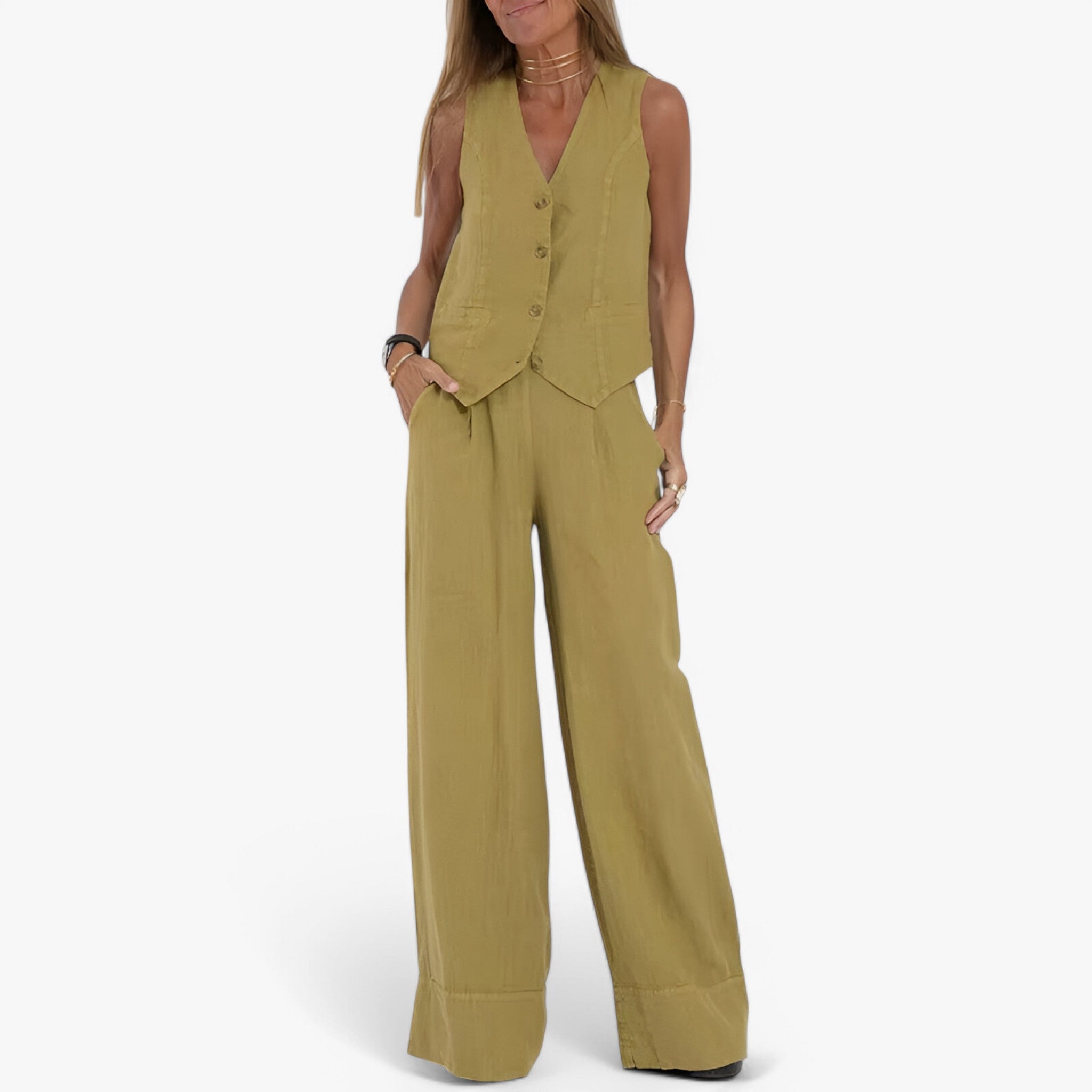 Gilet senza maniche (con pantaloni coordinati gratuiti) - Giallo - coordinati gilet gilet maniche gratuiti maniche outfit sets pantaloni - Concept Palermo