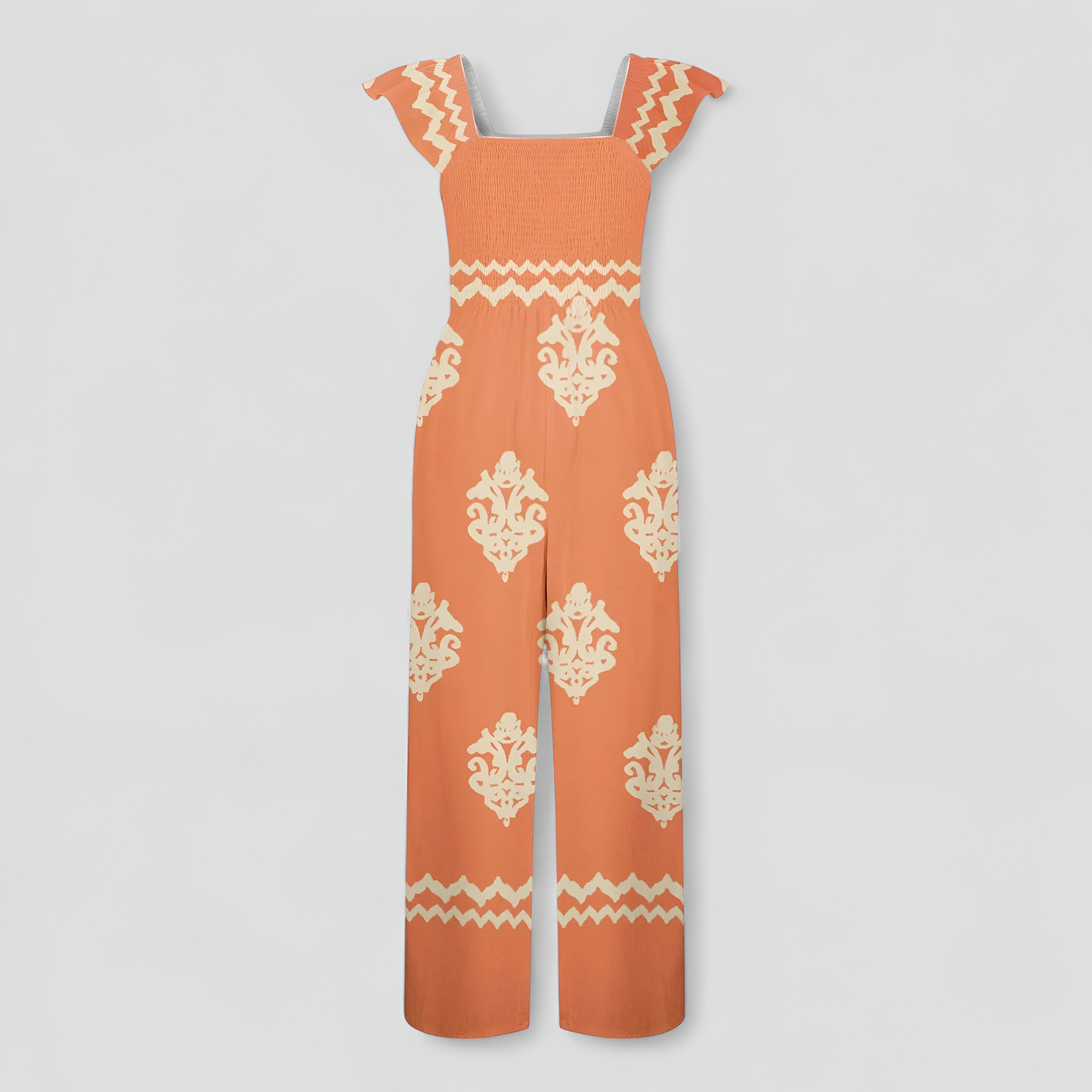 Tuta Donna Bohemien a Vita Alta Gamba Larga - Arancione - abbigliamento casual alta bohemien donna gamba larga moda estiva one-pieces stile vintage tuta tuta a vita alta tuta bohemien tuta con maniche a cappuccio tuta donna tuta elegante tuta gamba larga tuta leggera - Concept Palermo