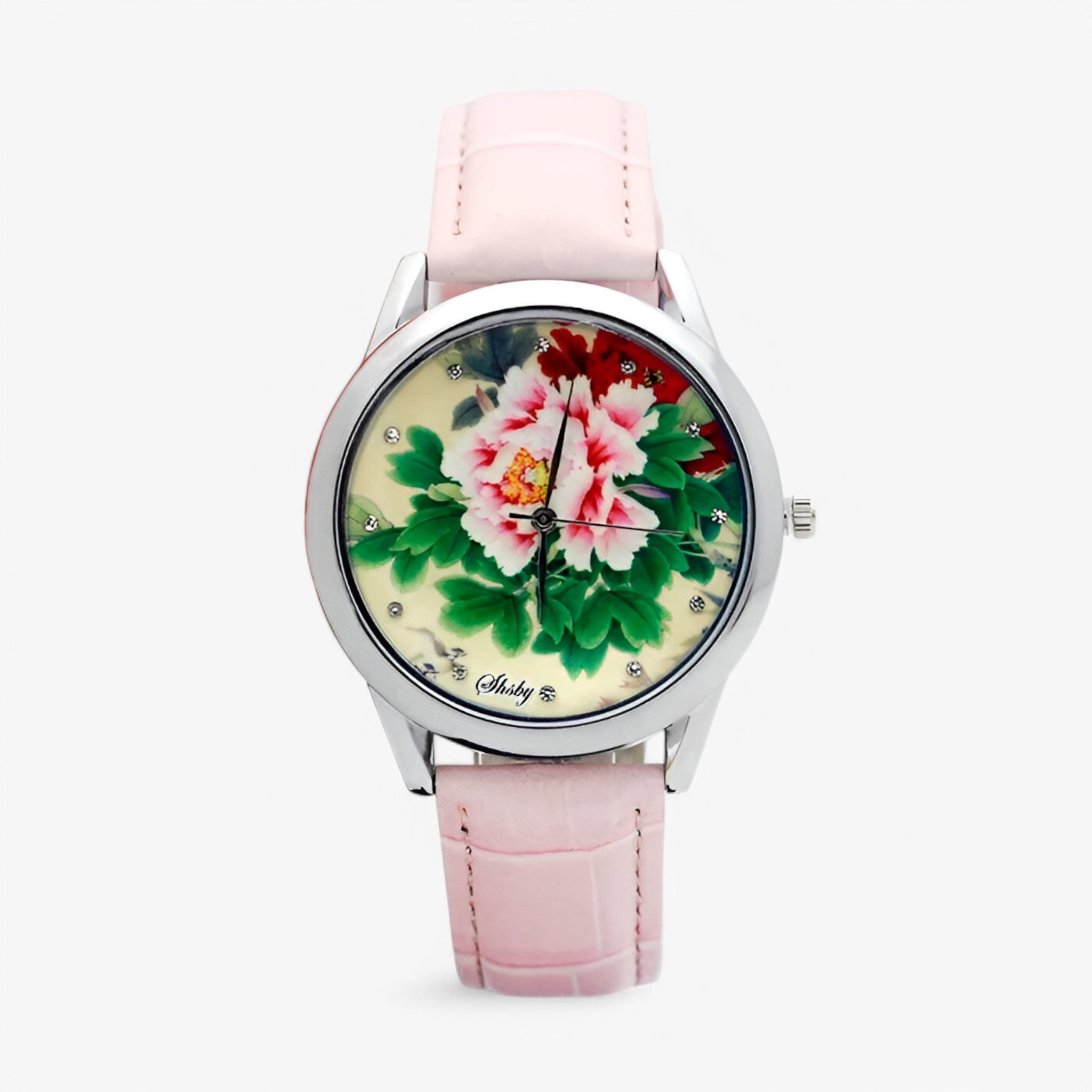 Orologio da donna con cinturino in pelle e quadrante floreale - rosa - cinturino donna female watch floreale orologio orologio donna pelle quadrante watch for women watches - Concept Palermo