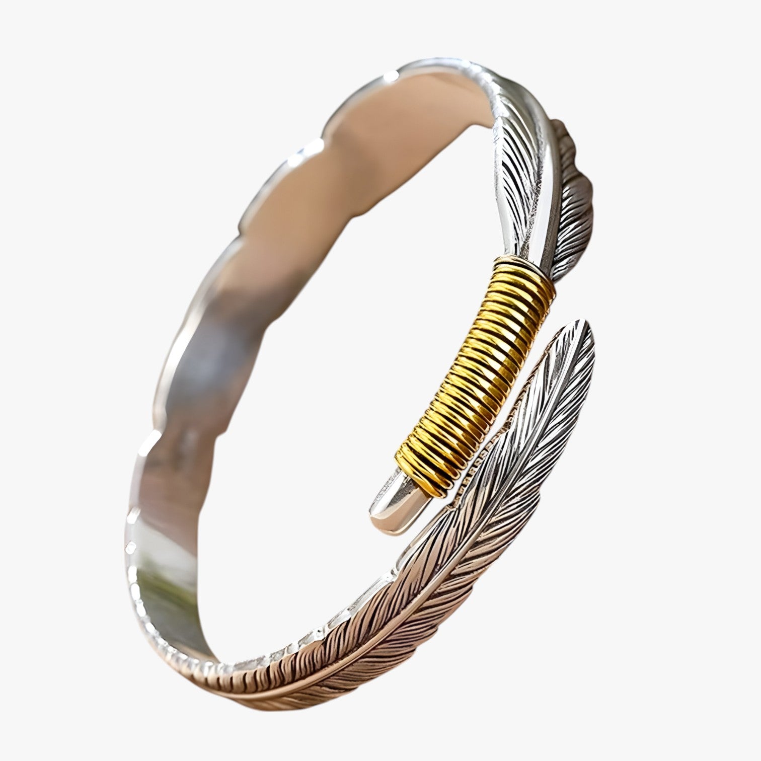 Bracciale in Argento 925 con Piuma Dorata Stile Vintage Punk Pelle - - bracciale bracciale piuma BRACELET bracelet for men BRACELETS dorata jewelry mens bracelet pelle piuma punk stile - Concept Palermo