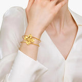 Flora Gold stijve armband van roestvrij staal met bloem, waterdicht en voor dames
