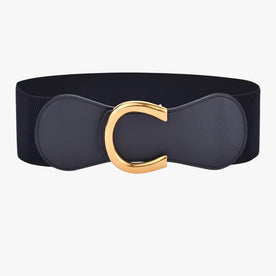 Cintura Larga Elastica Donna Nera con Fibbia Dorata Elegante - Nero - Belts cintura cintura elastica donna dorata elastica fibbia larga Linen waist belt for women Women Womens belt - Concept Palermo