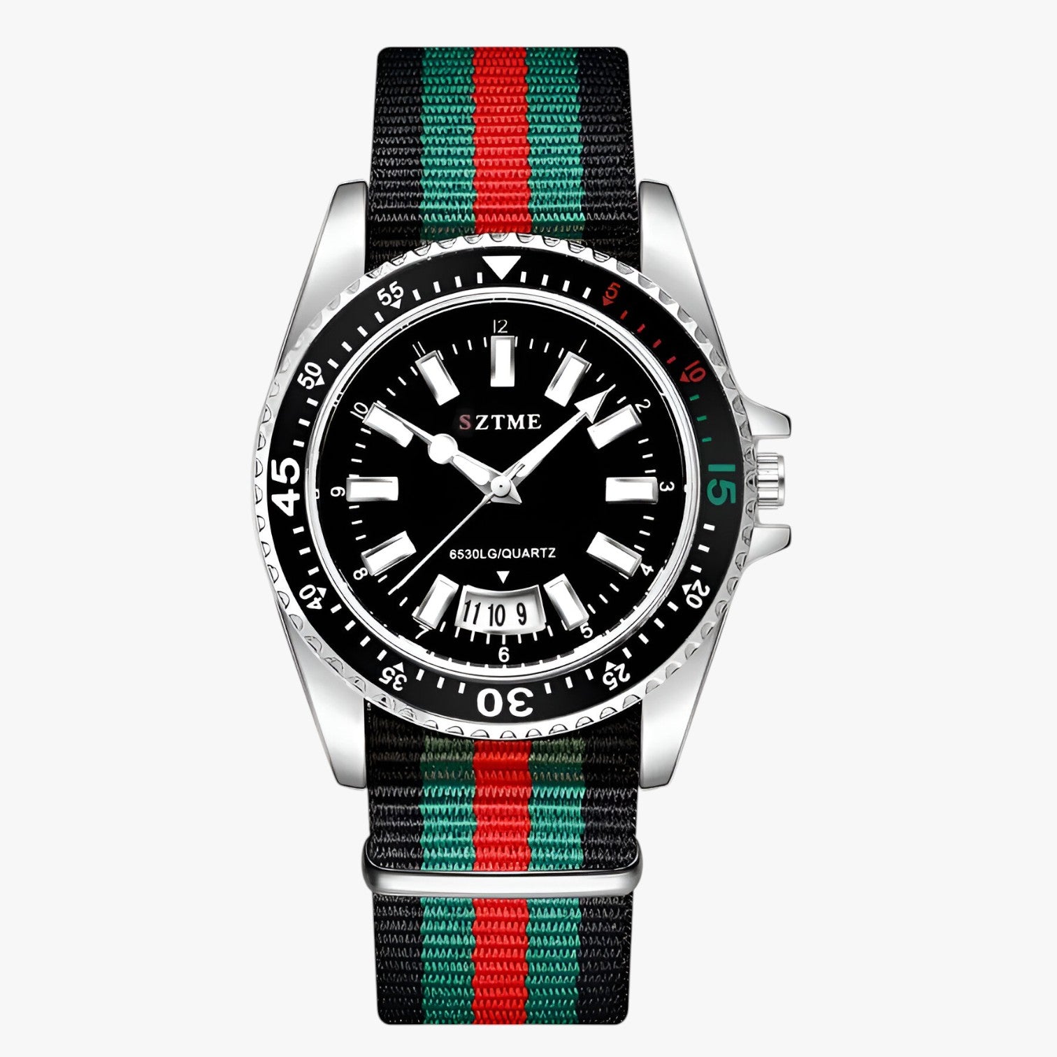 Orologio con cinturino in nylon e luce notturna Uomo - Nero Argento Sì - cinturino luce notturna nylon orologio orologio cinturino uomo watch watch for men watches WATCHES FOR MEN - Concept Palermo