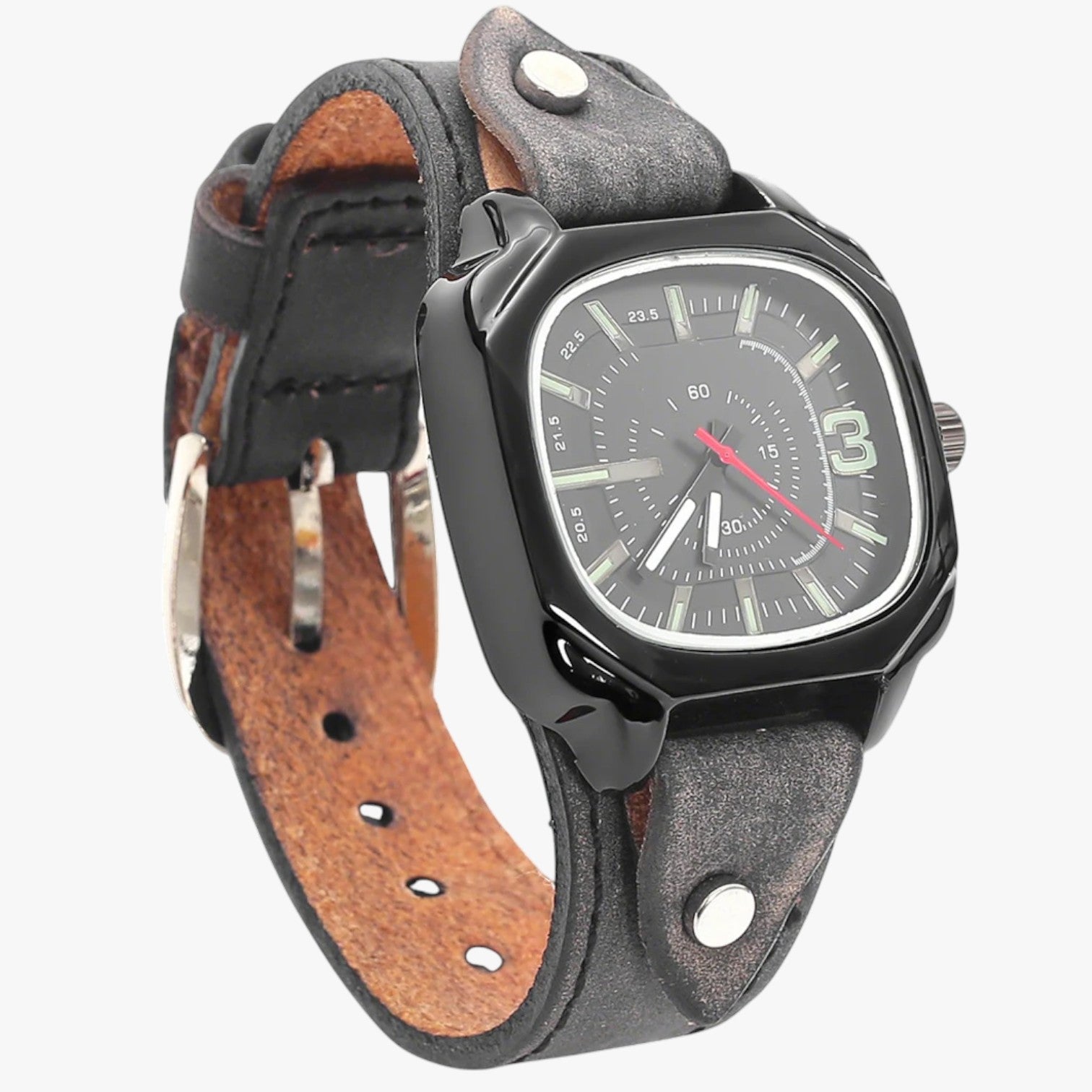 Orologio vintage con cinturino in pelle Uomo - Retro Nero - cinturino orologio orologio vintage pelle uomo vintage watch watch for men watches - Concept Palermo