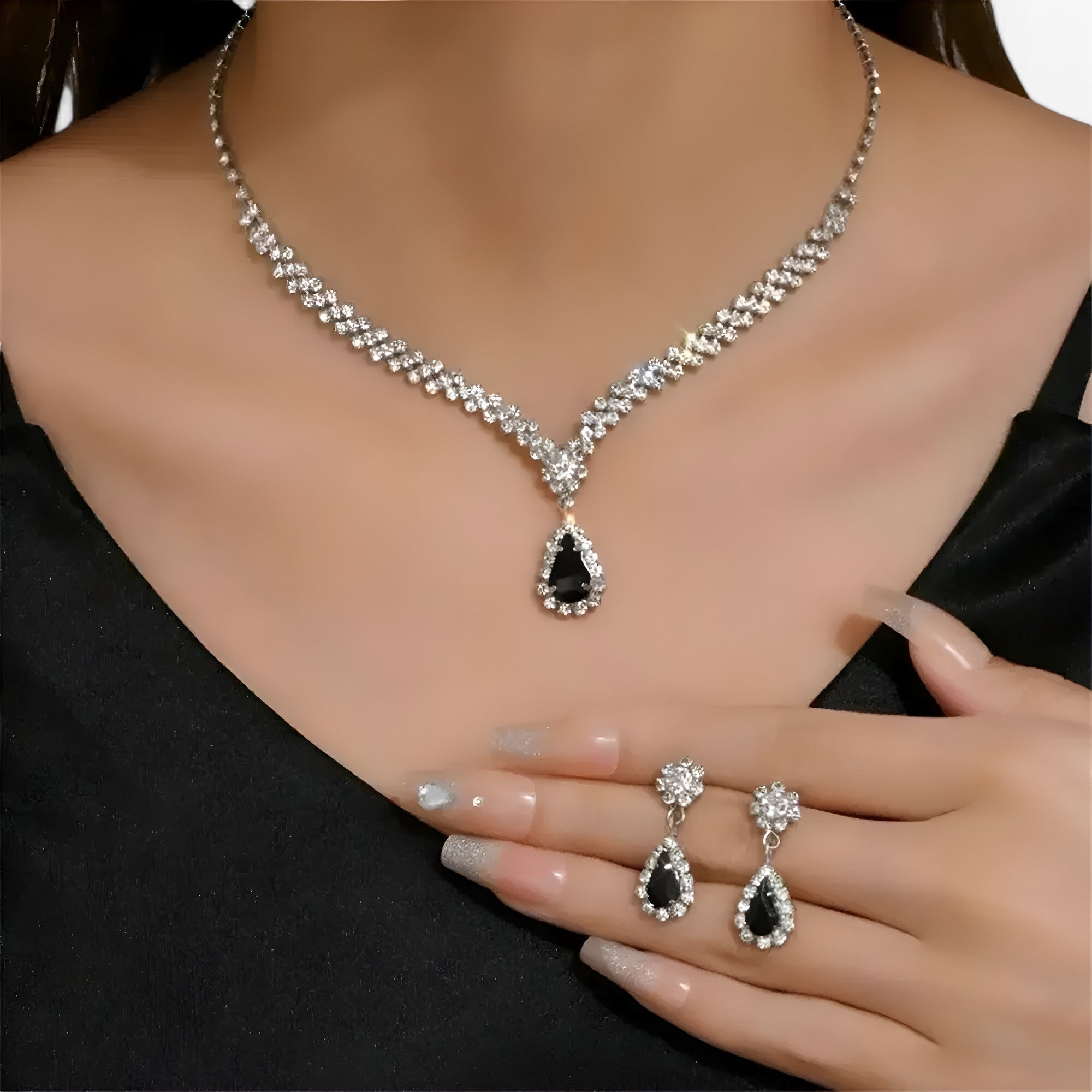 Set Gioielli Sposa Cristallo Goccia: Collana e Orecchini Eleganti Donna Argento 925 - - donna goccia jewelry lana necklaces Necklaces for Women nozze nozze pezzi orecchini pendente WOMEN - Concept Palermo
