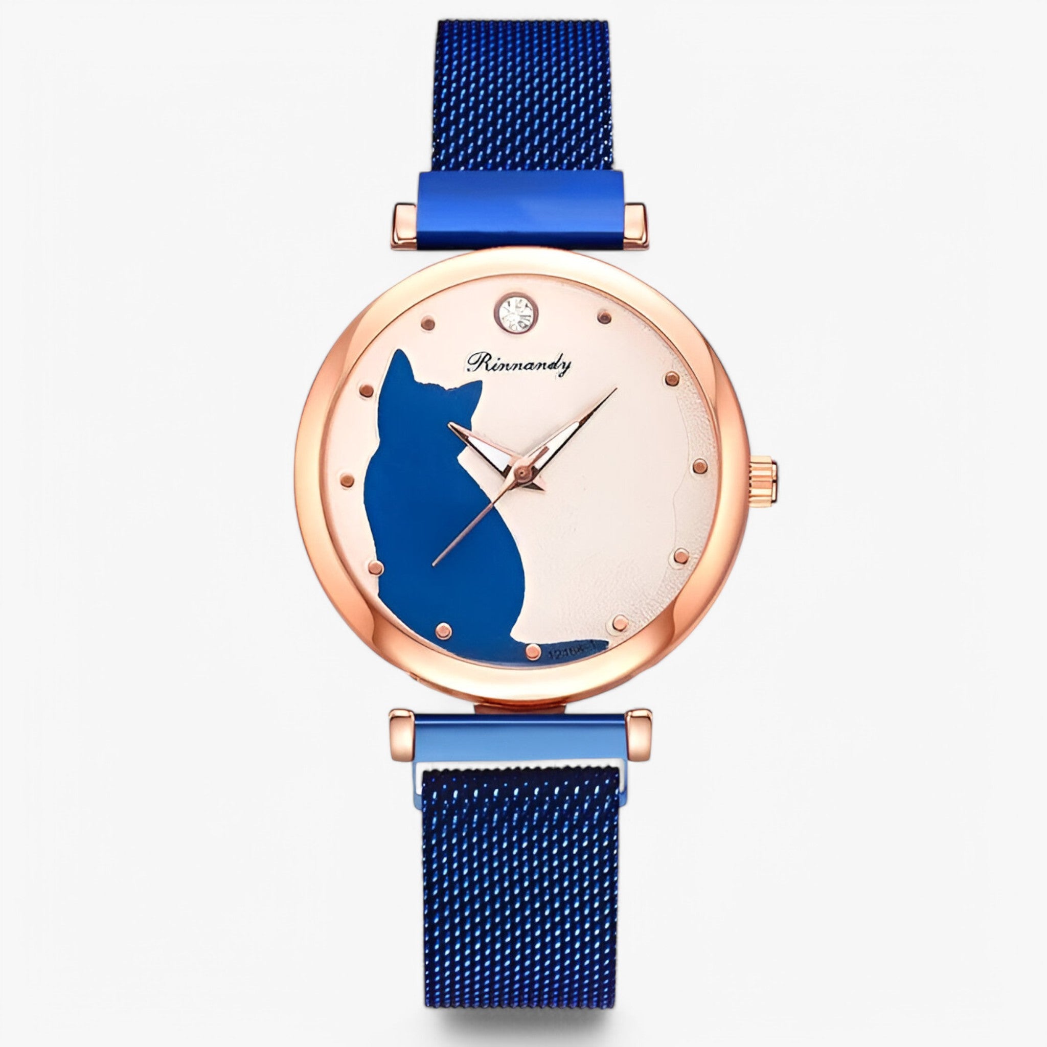 Orologio da donna con quadrante a forma di gatto e cinturino in maglia – Set da 5 pezzi - Blu - cinturino donna female watch forma gatto maglia orologio orologio donna pezzi watch for women - Concept Palermo