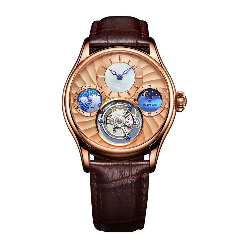Orologio Automatico Scheletrato Uomo Lusso Tourbillon, Acciaio Inox Argento - Rosa - accessoires horloges meccanico orologio orologio meccanico tourbillon watches - Concept Palermo